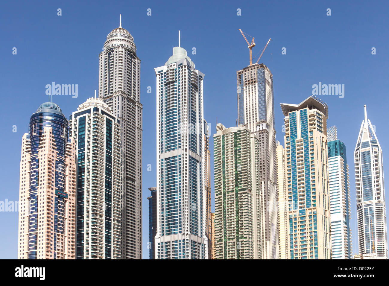 Skyscrapers in the Dubai Marina district, Dubai, United Arab Emirates Stock Photo