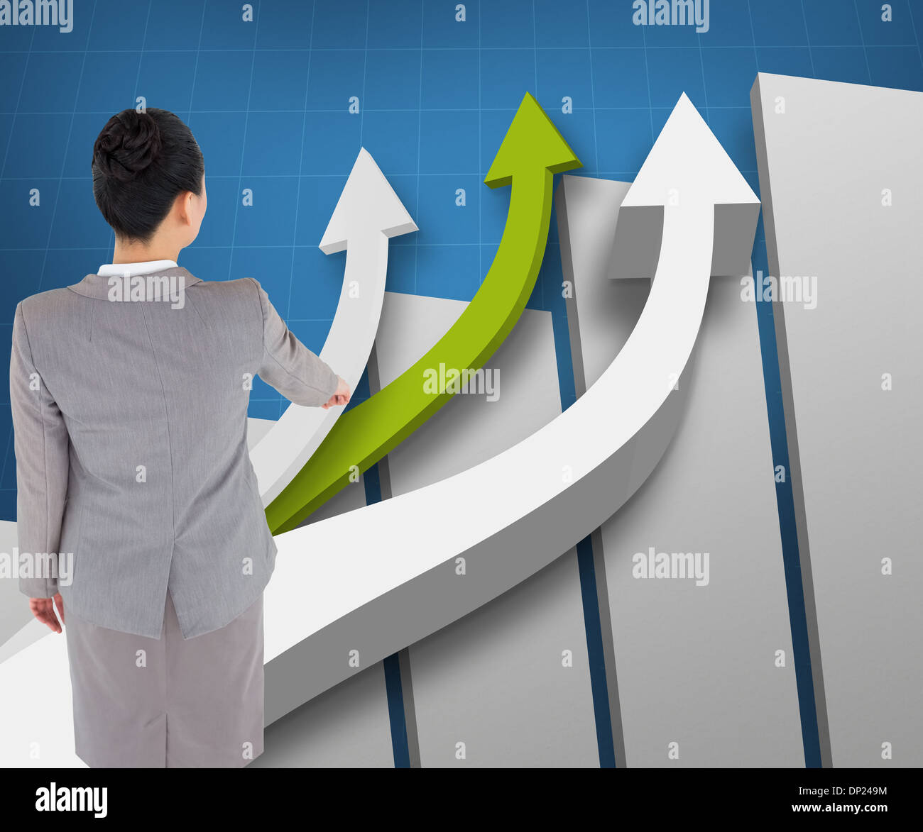 Asian woman pointing upwards hi-res stock photography and images - Alamy