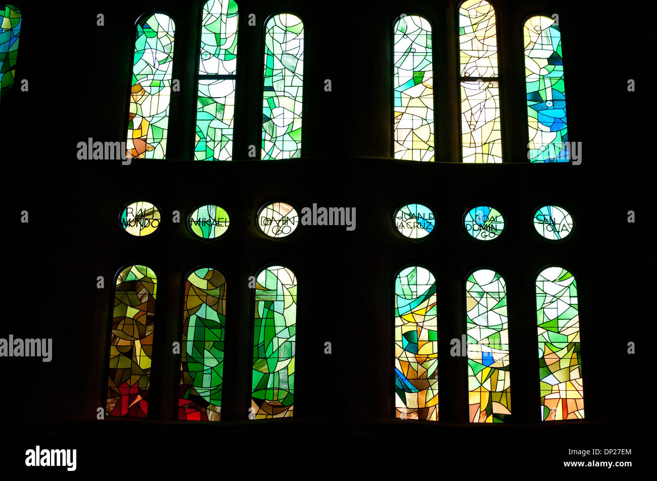Stained glass windows, Sagrada Familia interior, Barcelona, Catalonia