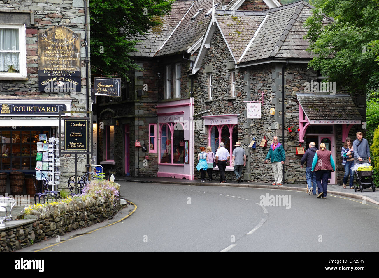 Shops on Stock Lane in the village of Grasmere, the Lake District