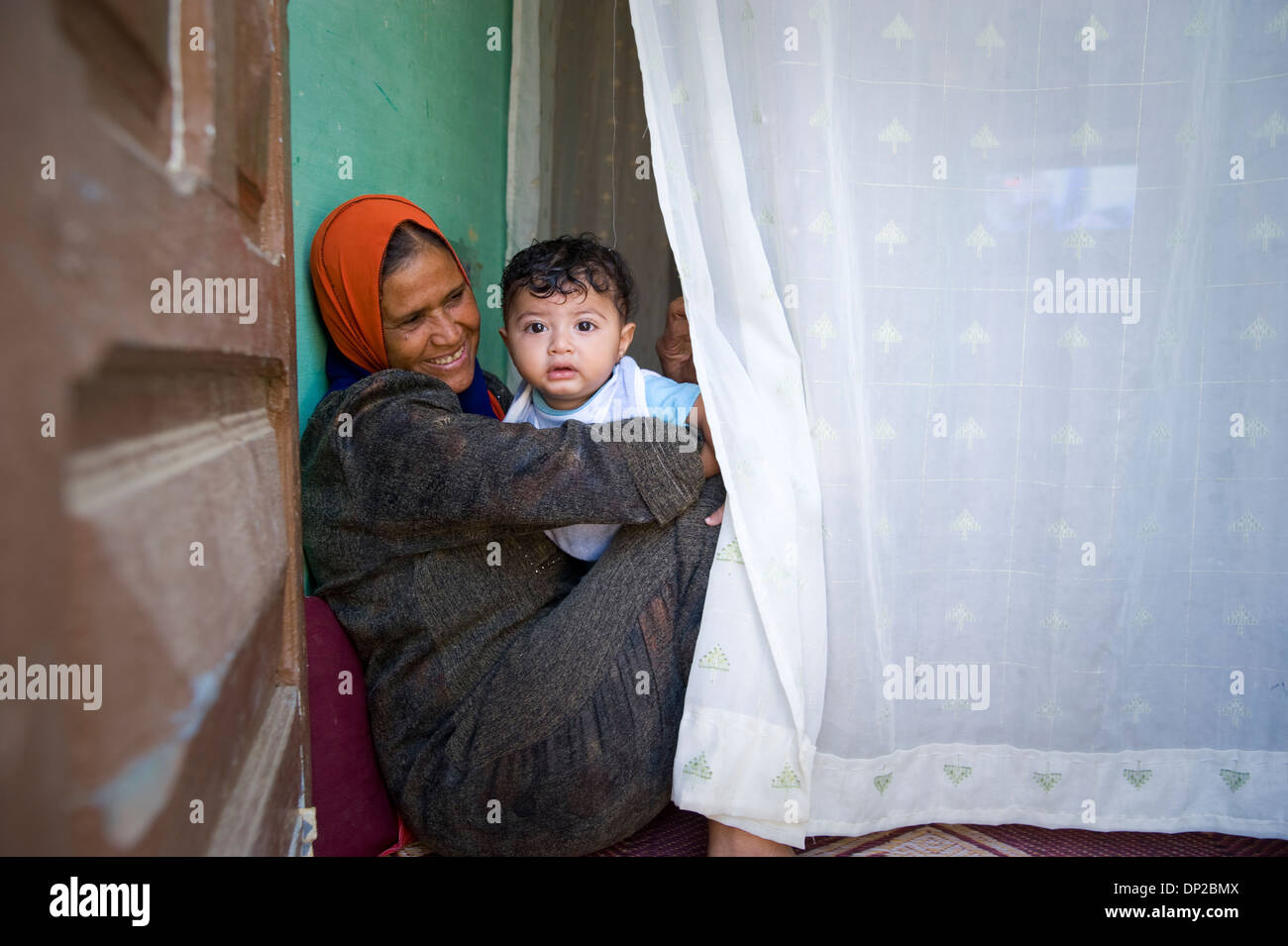 Egyptian family at their home in the rural area of Belbeis. Stock Photo