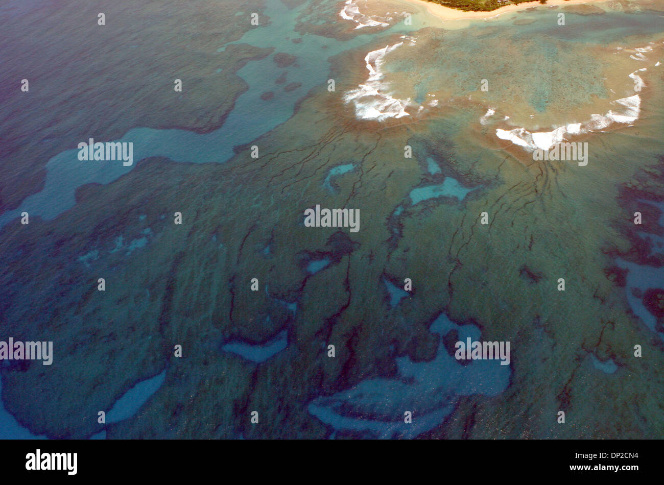 May 27, 2006; Kauai, HI, USA; An aerial view of Tunnels Beach reef, a popular snorkeling beach
