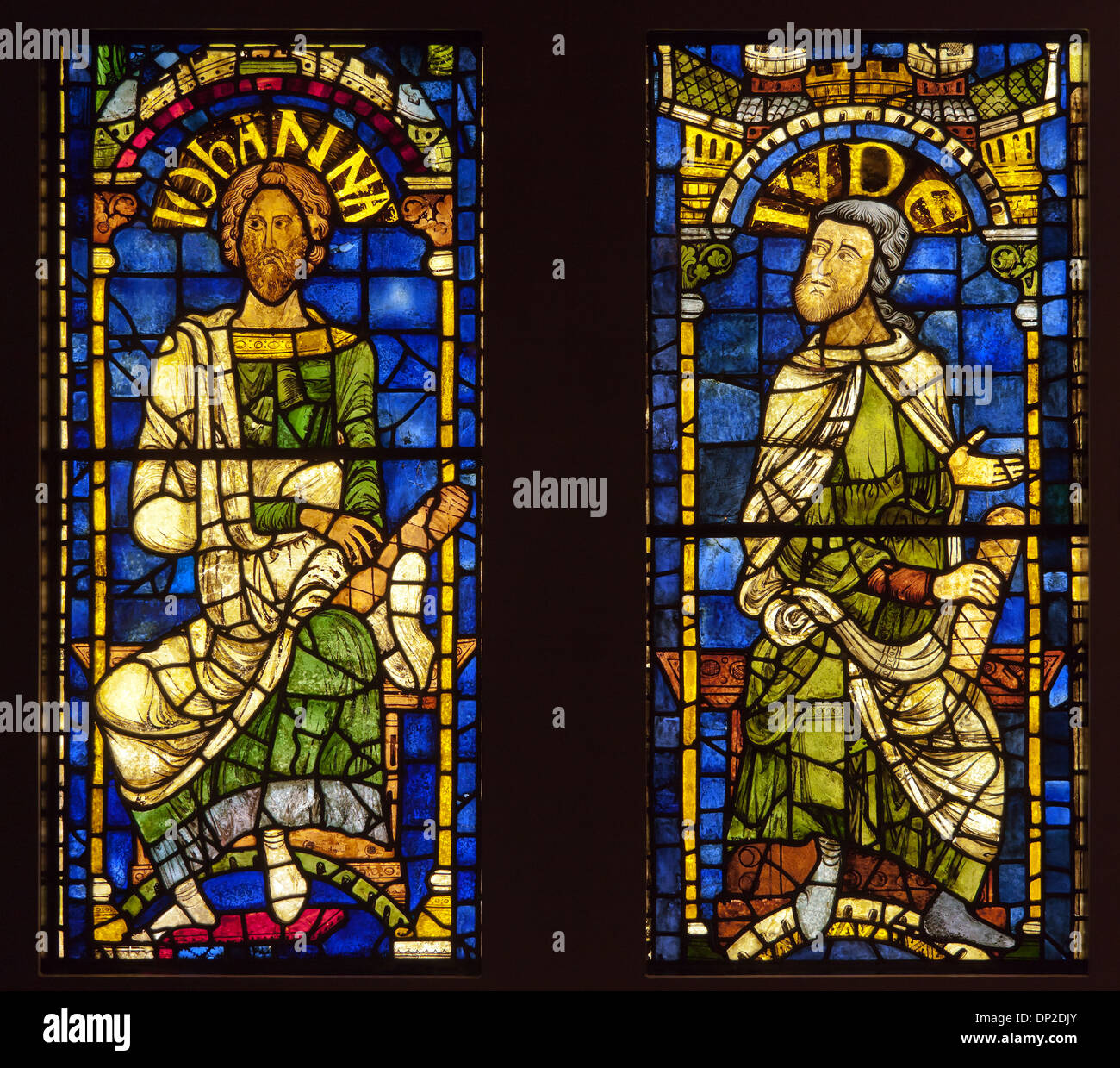 Medieval Stained Glass Windows On Display In The Crypt Of Canterbury Cathedral Stock Photo Alamy