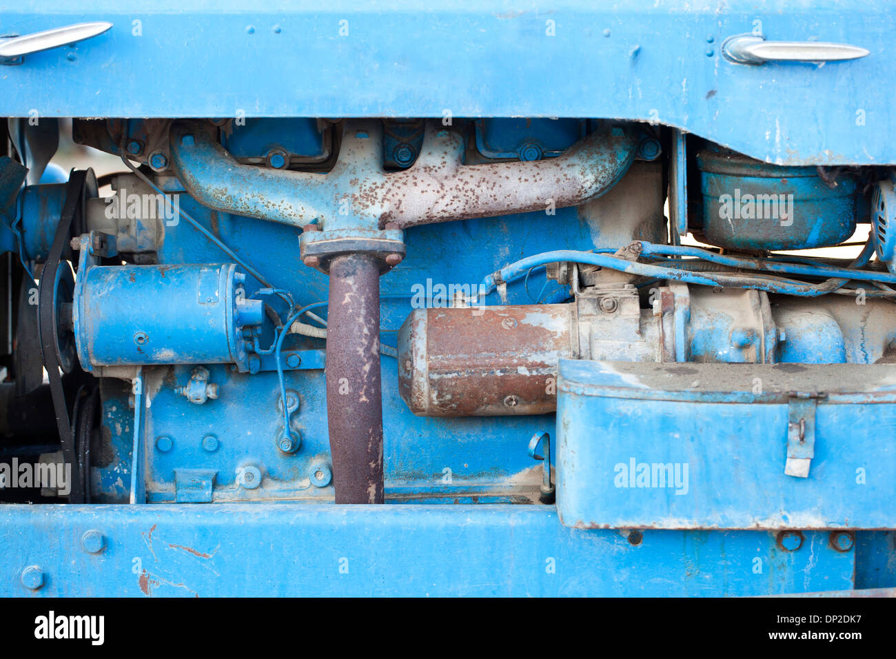 Close-up view of the engine of an old tractor Stock Photo