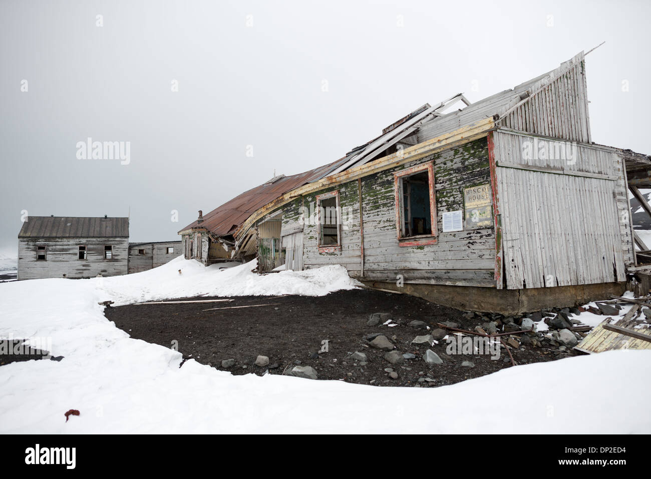 ANTARCTICA Wooden building ruins at the abandoned whaling station at