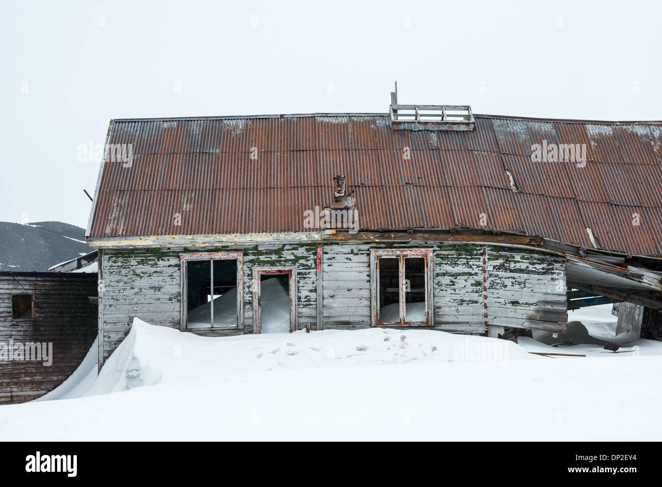 ANTARCTICA Wooden building ruins at the abandoned whaling station at