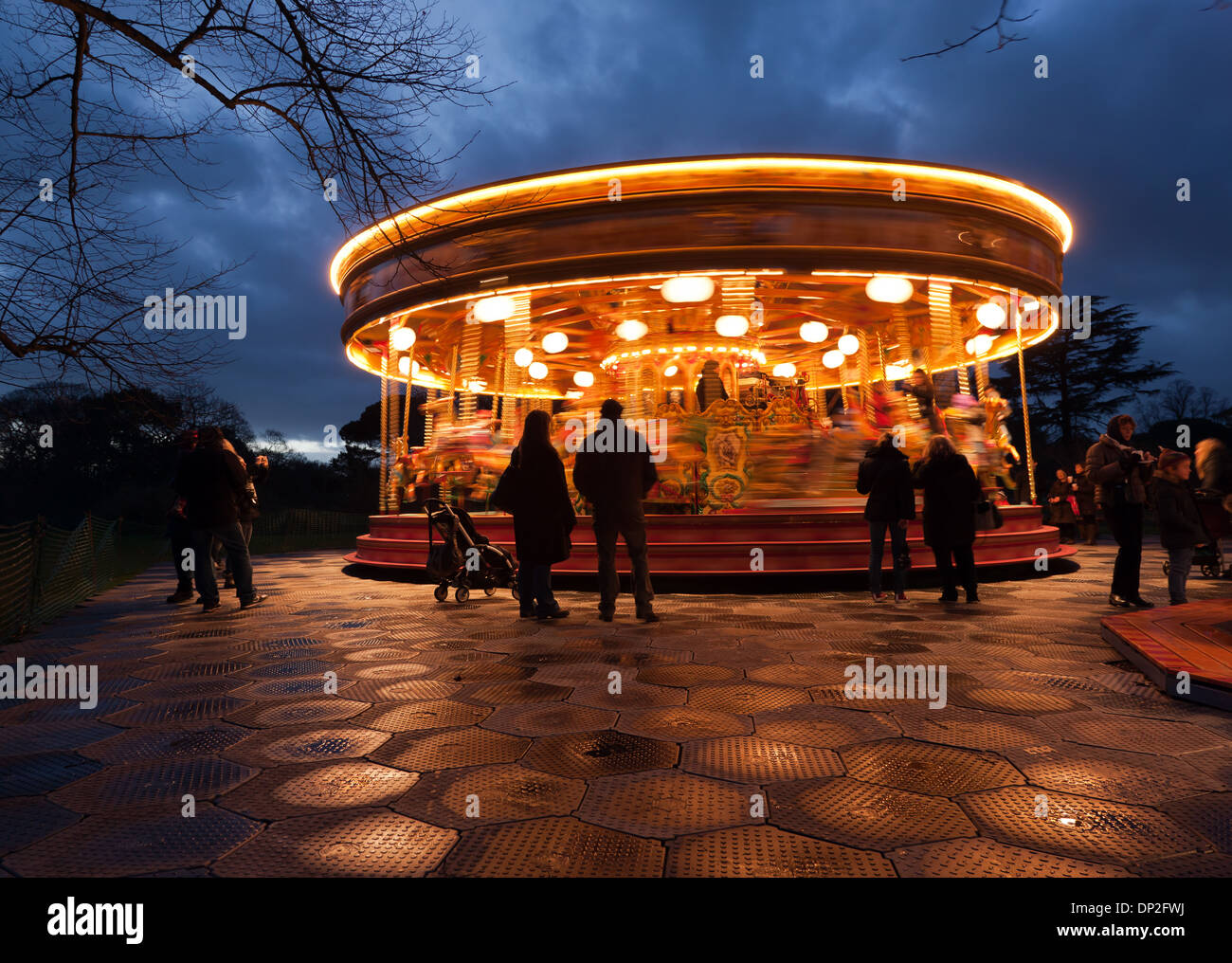 Nightime image of a Fairground Carousel. in Kew Gardens, Kew, London Stock Photo