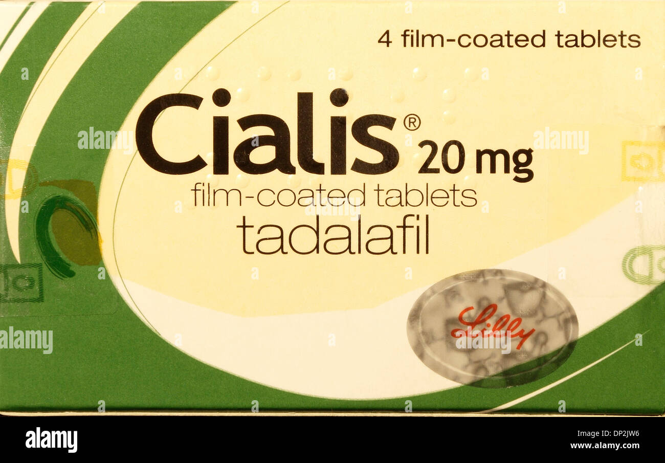 Cialis 20mg tablets, pack, Tadalafil erectile dysfunction tablet, cure, prescription drug, drugs medicine medicines viagra 20 mg Stock Photo