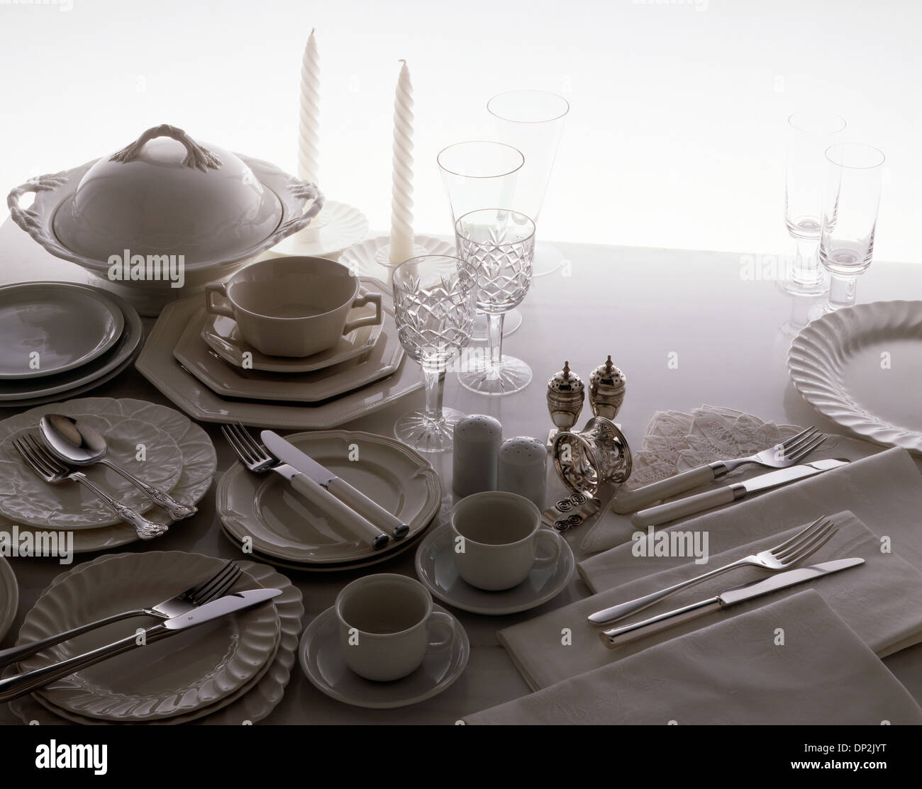 white china, glassware and cutlery Stock Photo Alamy