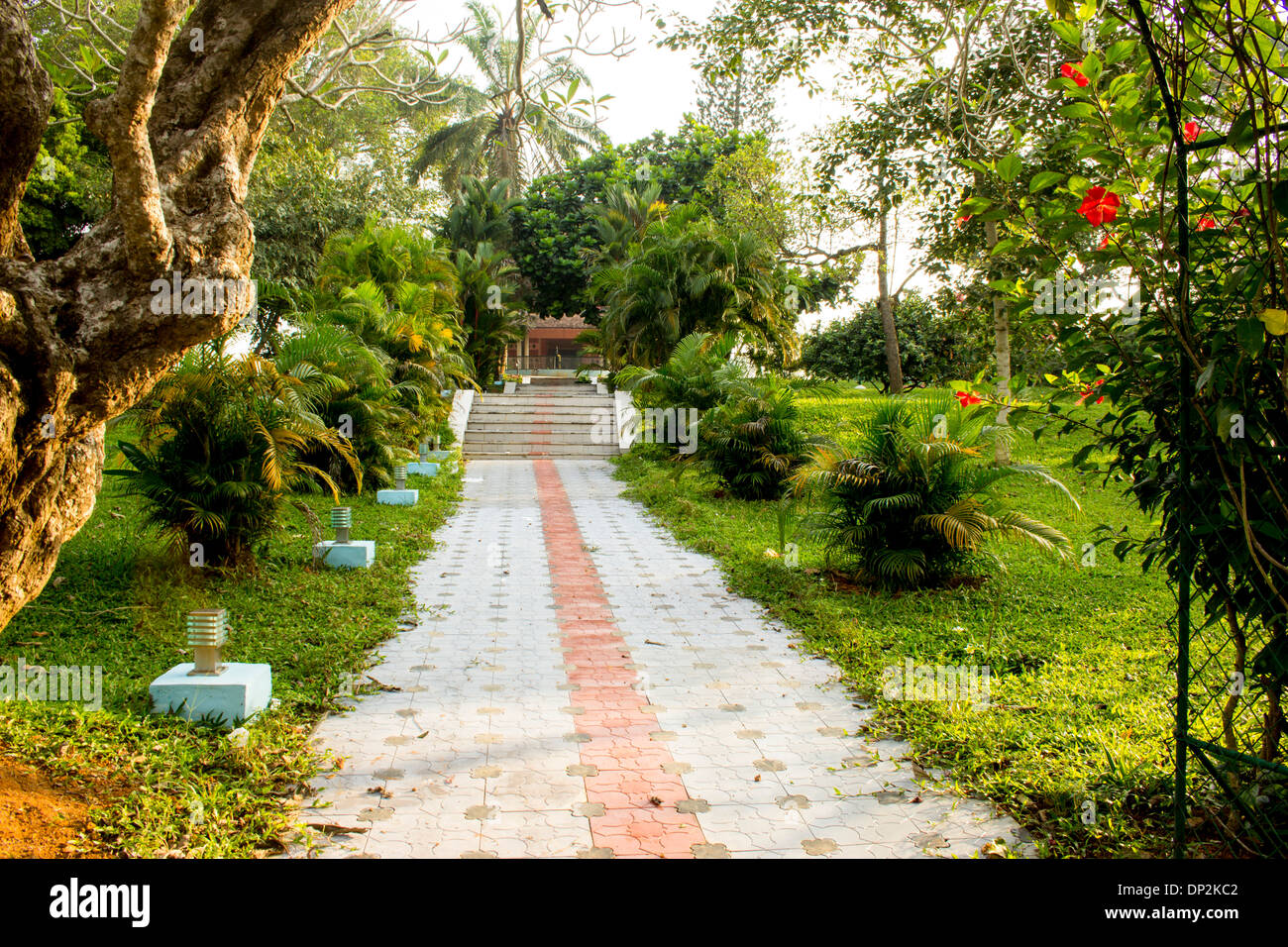 pathway of napier museum botanical gardens at trivandrum, kerala in