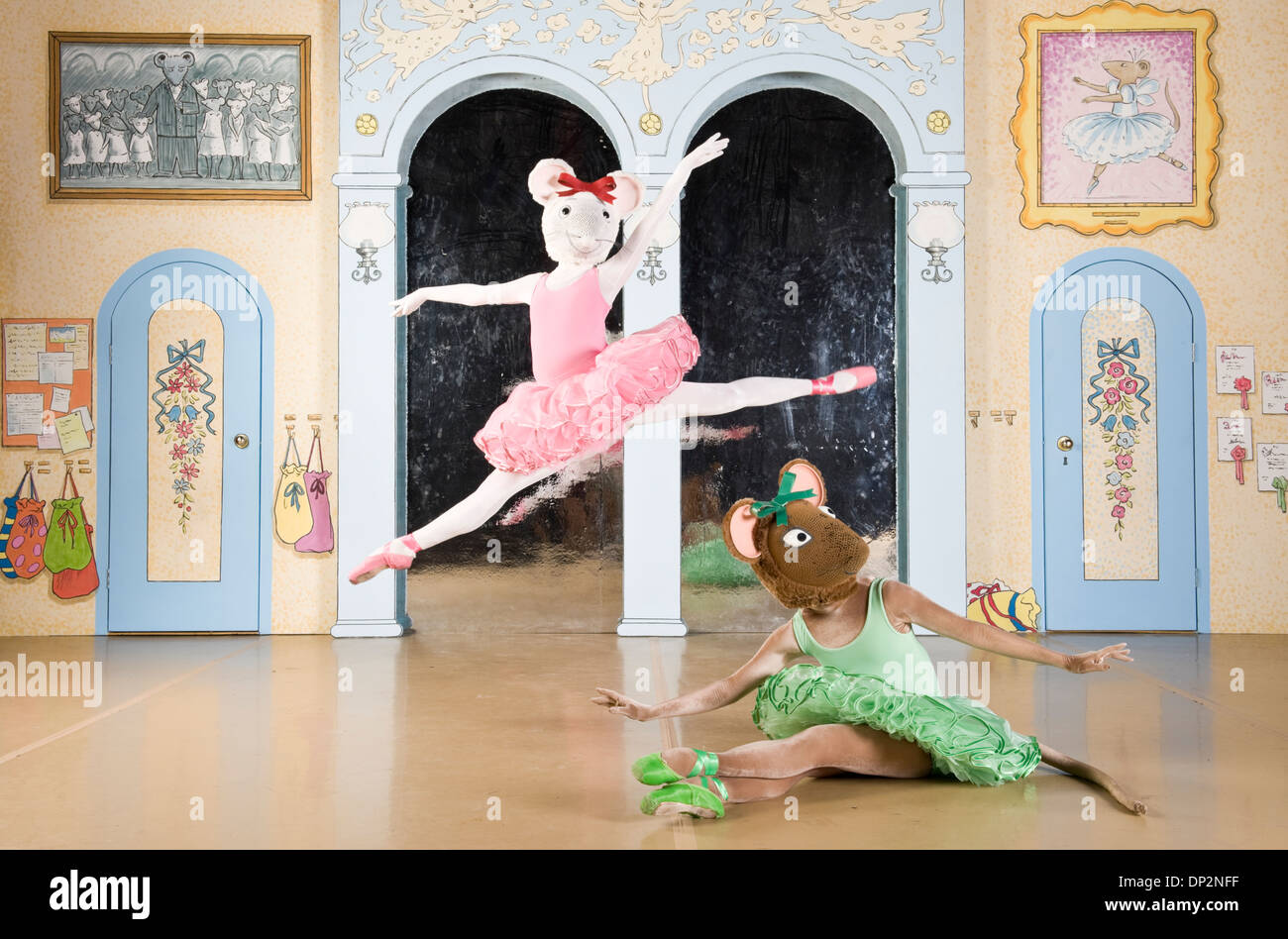 Angelina Ballerina dancing on stage with her friend. Stock Photo