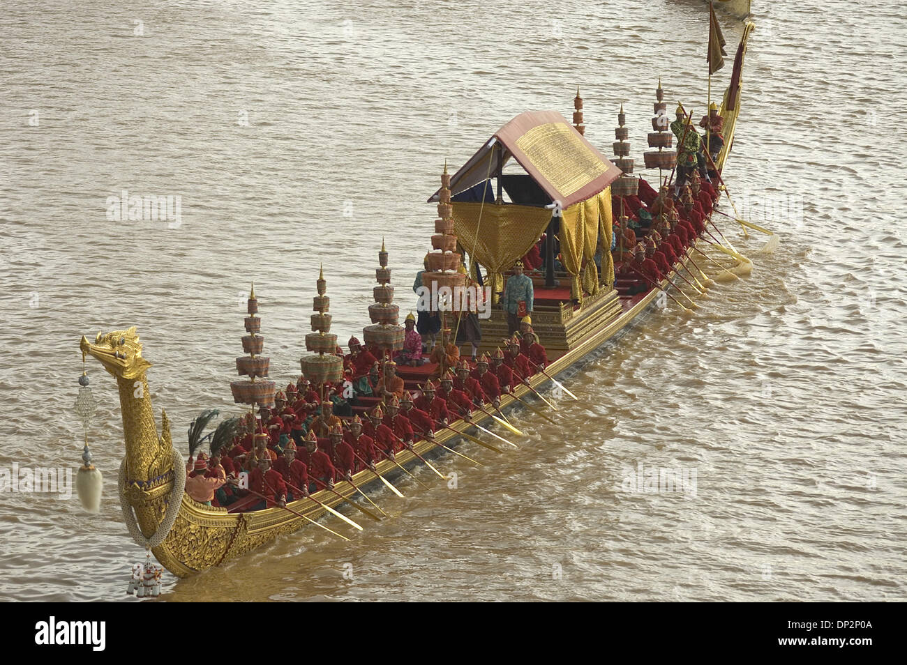 Jun 09, 2006; Bangkok, THAILAND; The royal barge procession is performed in Bangkok, Thailand, as part of the celebrations to mark  the 60th anniversary of the much loved king of Thailand's ascent to the throne. The royal barge procession has been a part of thai tradition since the Ayuthya period (13th-17th century). It takes part to commemorate special royal events such as when a  Stock Photo