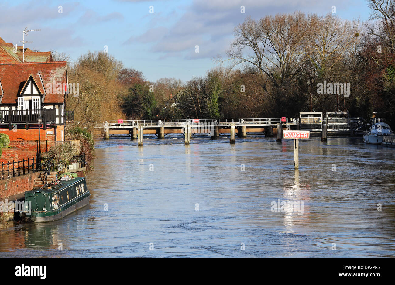 Weir on the River Thames in Royal Windsor taken from Windsor & Eton Bridge Stock Photo