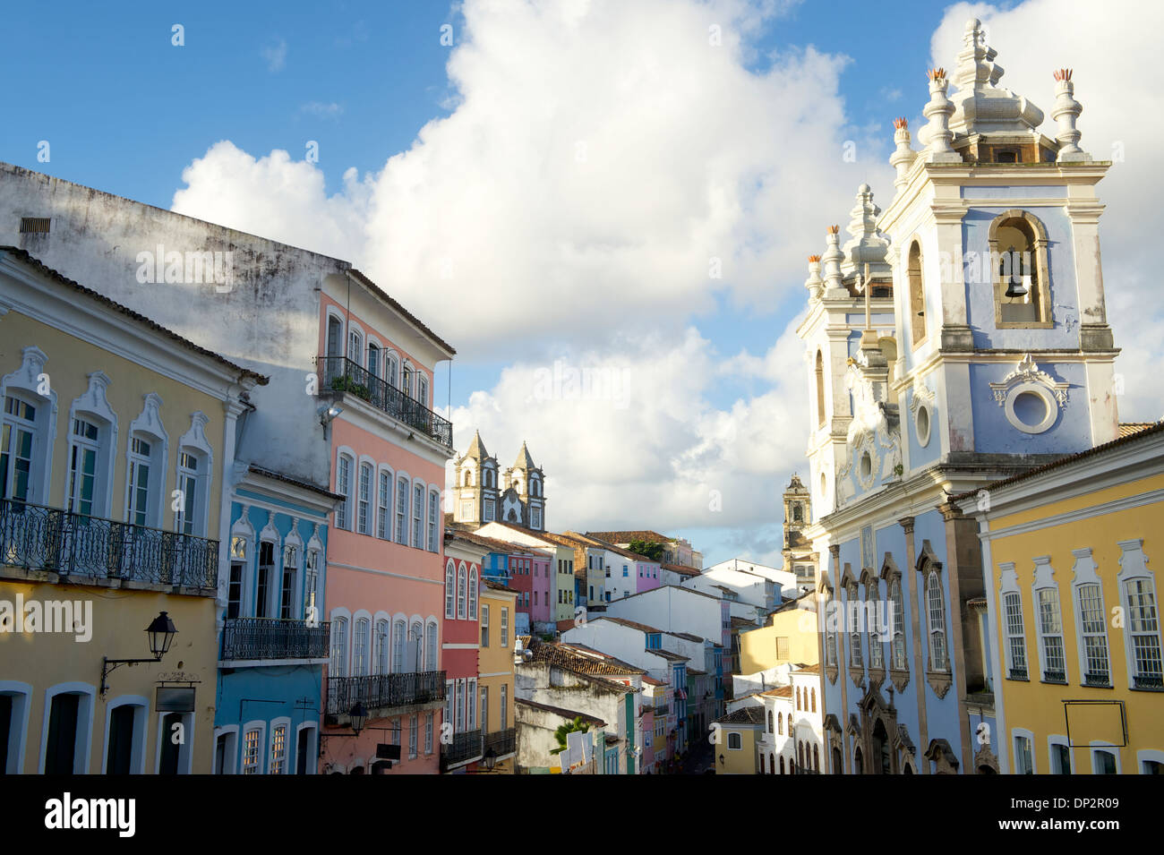Historic city center of Pelourinho Salvador da Bahia Brazil features colorful colonial buildings Stock Photo