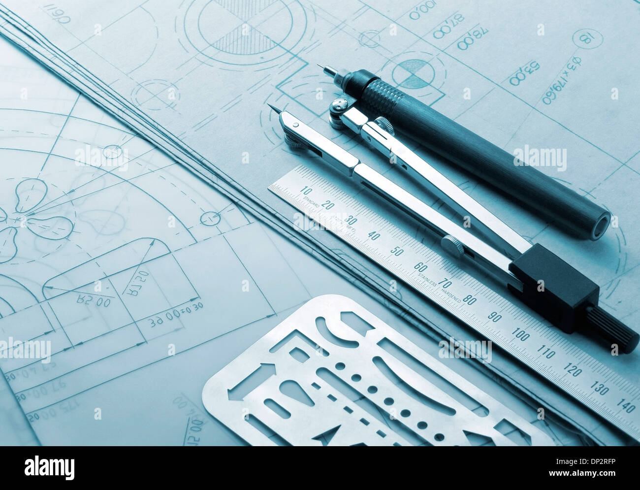 Technical drawing instruments Stock Photo