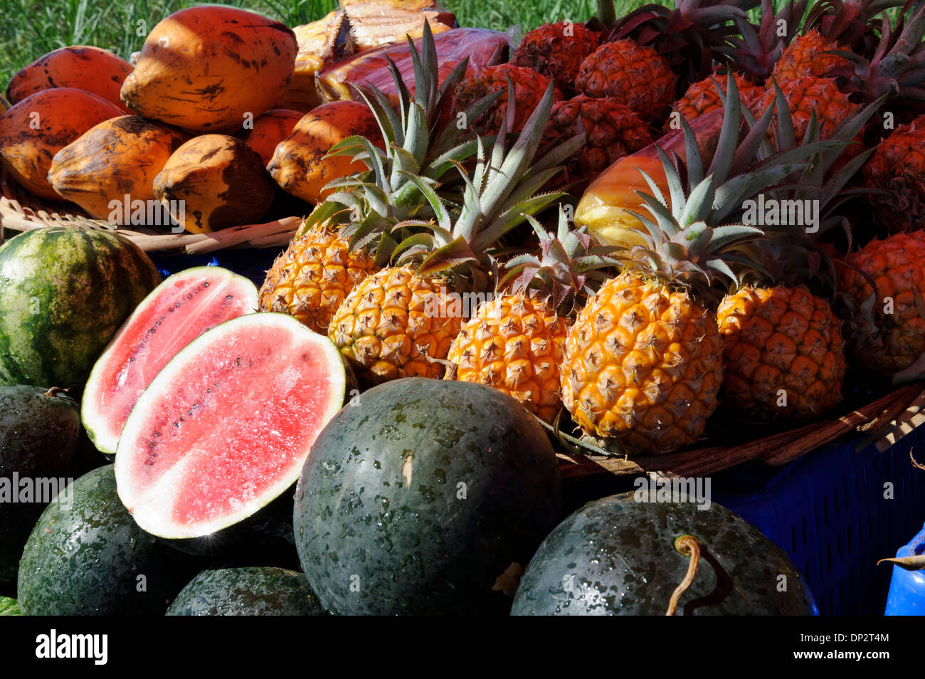 Tropical fruits on sale by roadside, Mauritius Stock Photo Alamy