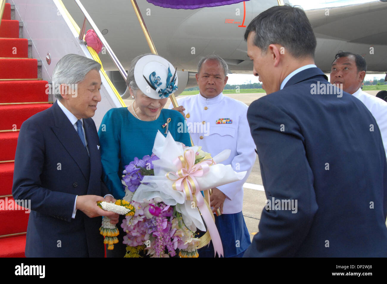 Jun 11, 2006; Bangkok, THAILAND; His Majesty Emperor Akihito & Her Majesety Empress Michiko of Japan arrive at Bangkok Military Airport to join the King of Thailand's 60th Anniversary celebrations. Royal guests from 25 nations are expected to arrive in Bangkok for His Majesty King Bumibol Adulyadej's 60th Anniversary on the Throne celebrations. On Monday the 12th the royal guests w Stock Photo
