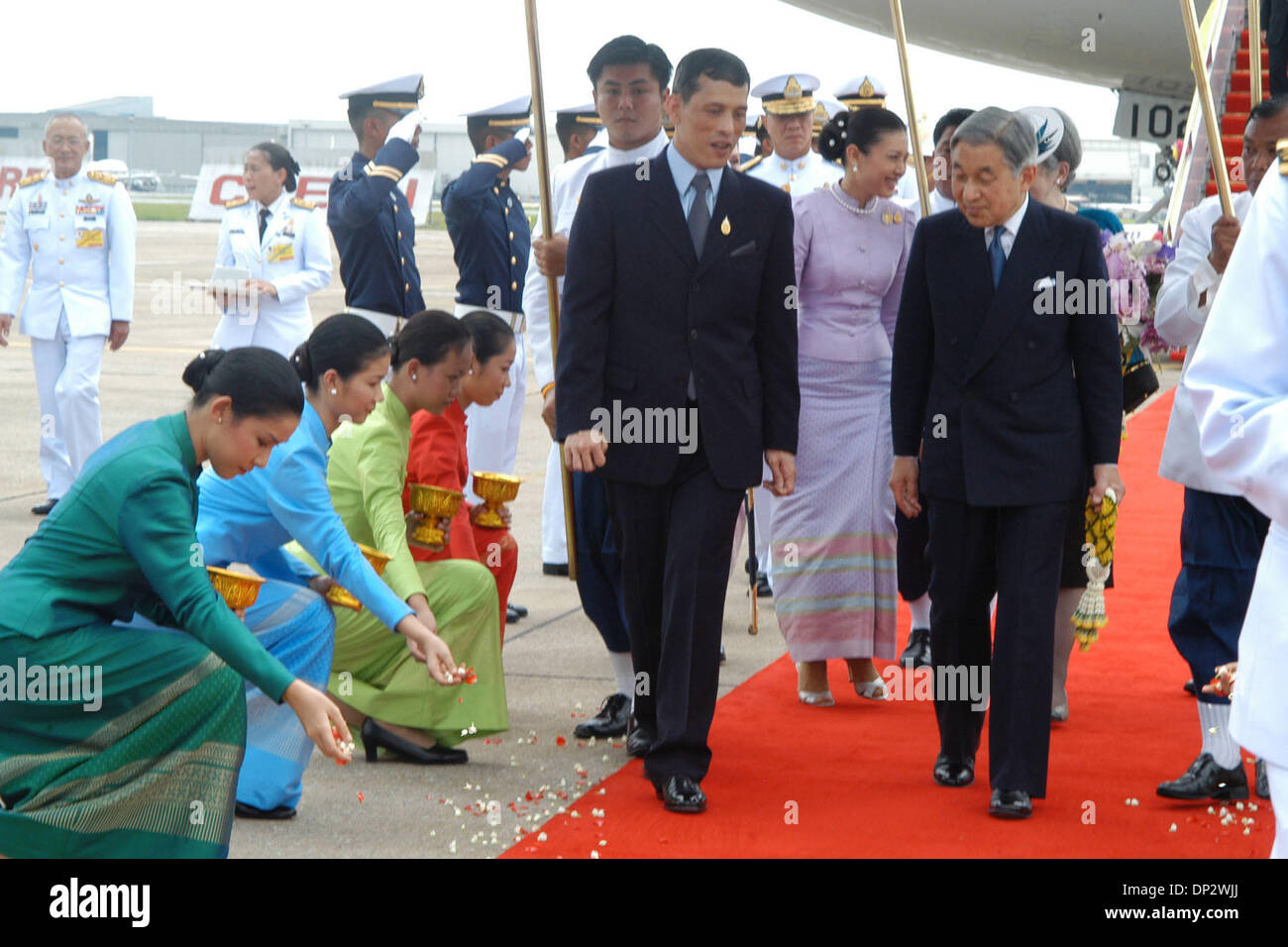 Jun 11, 2006; Bangkok, THAILAND; His Majesty Emperor Akihito & Her Majesety Empress Michiko of Japan arrive at Bangkok Military Airport to join the King of Thailand's 60th Anniversary celebrations. Royal guests from 25 nations are expected to arrive in Bangkok for His Majesty King Bumibol Adulyadej's 60th Anniversary on the Throne celebrations. On Monday the 12th the royal guests w Stock Photo