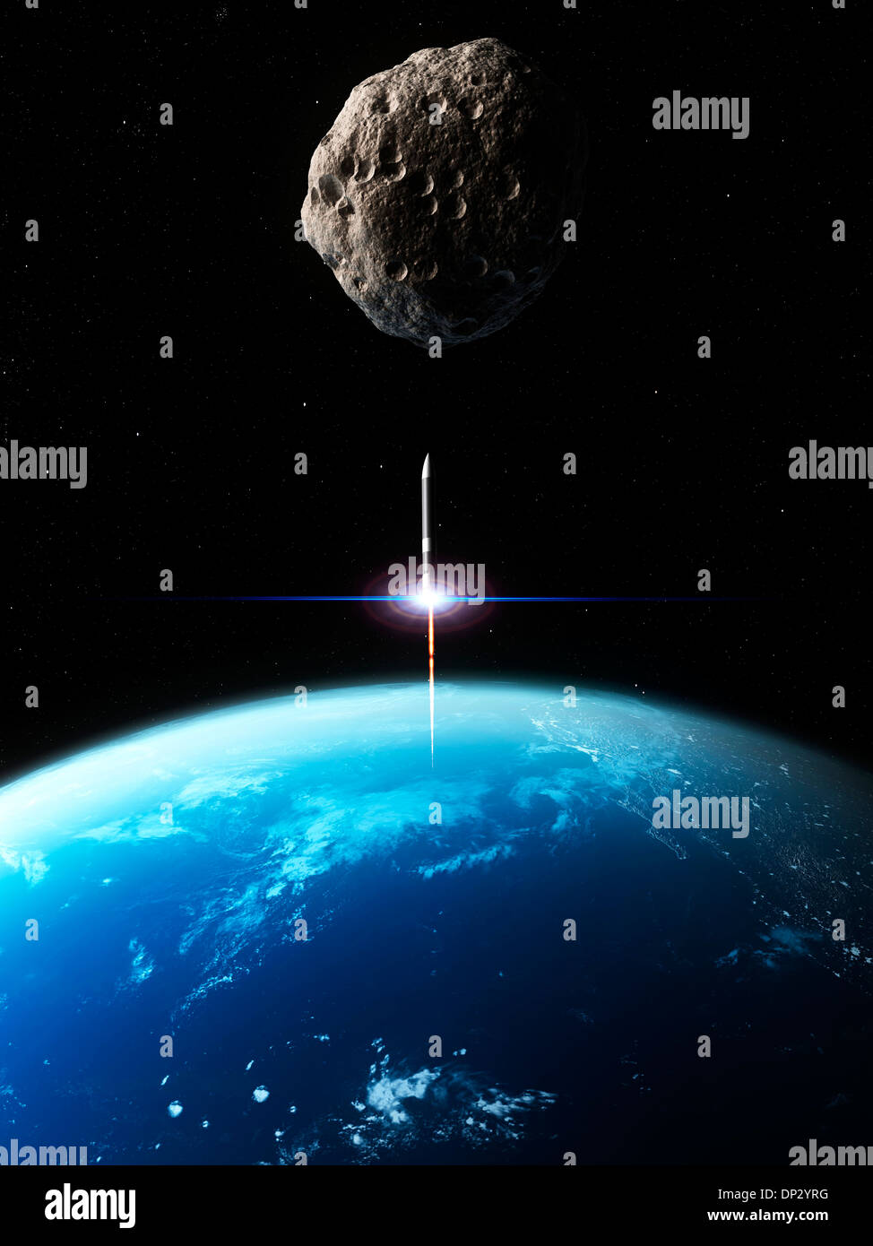 Asteroid defence missile, artwork Stock Photo