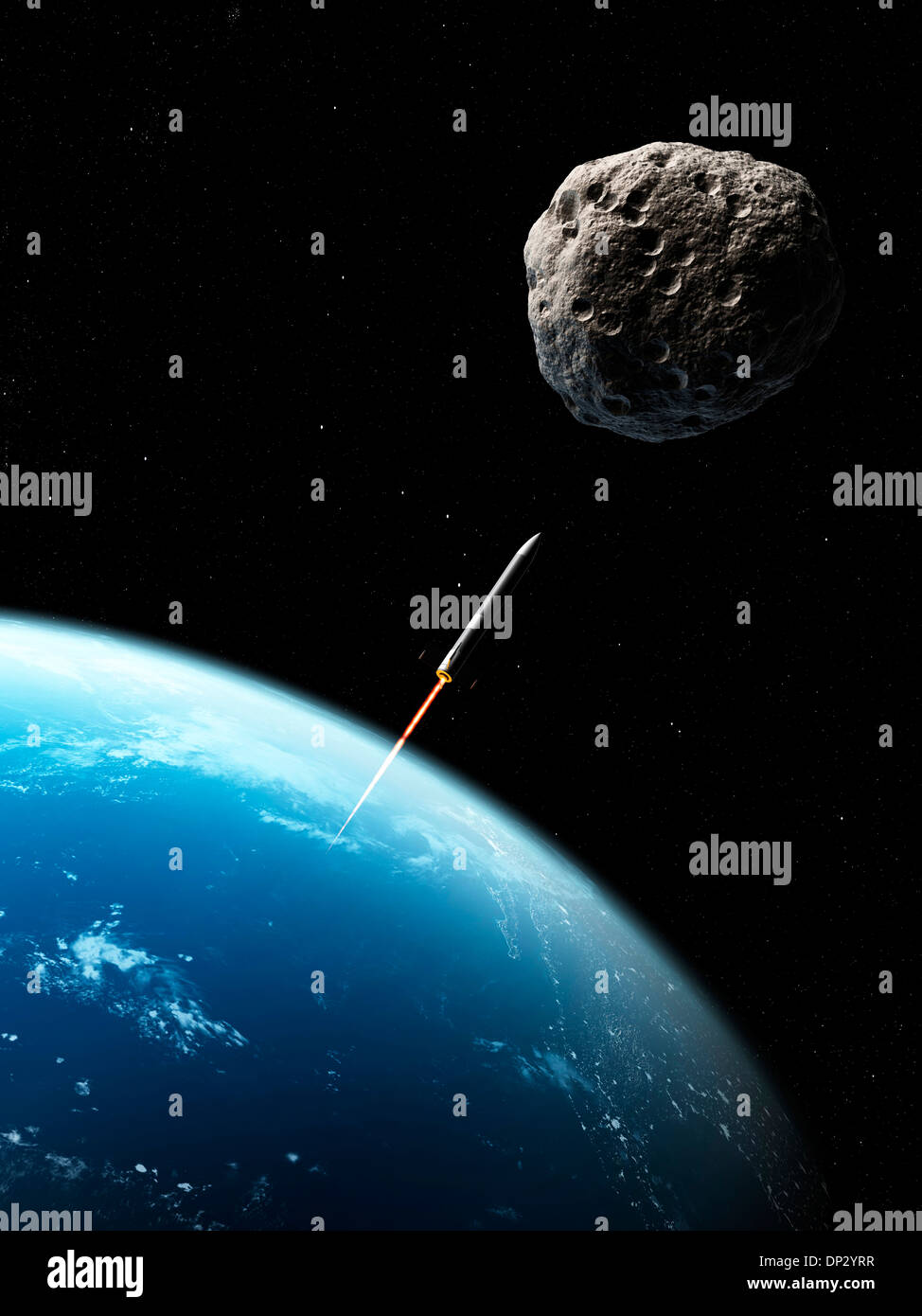 Asteroid defence missile, artwork Stock Photo