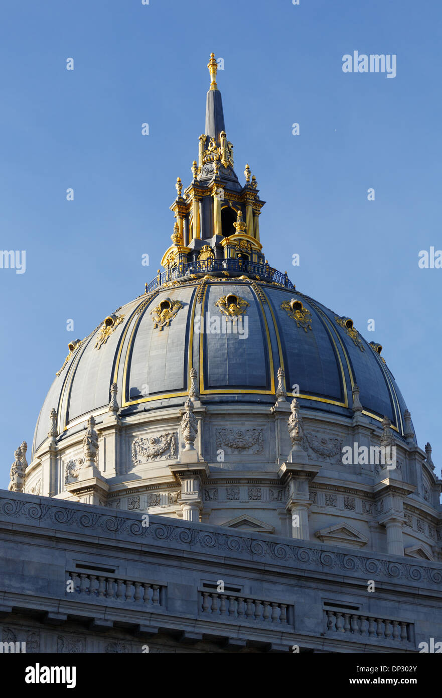 San Francisco City Hall has a decorative dome with a gilded pinnacle on top. The dome is the