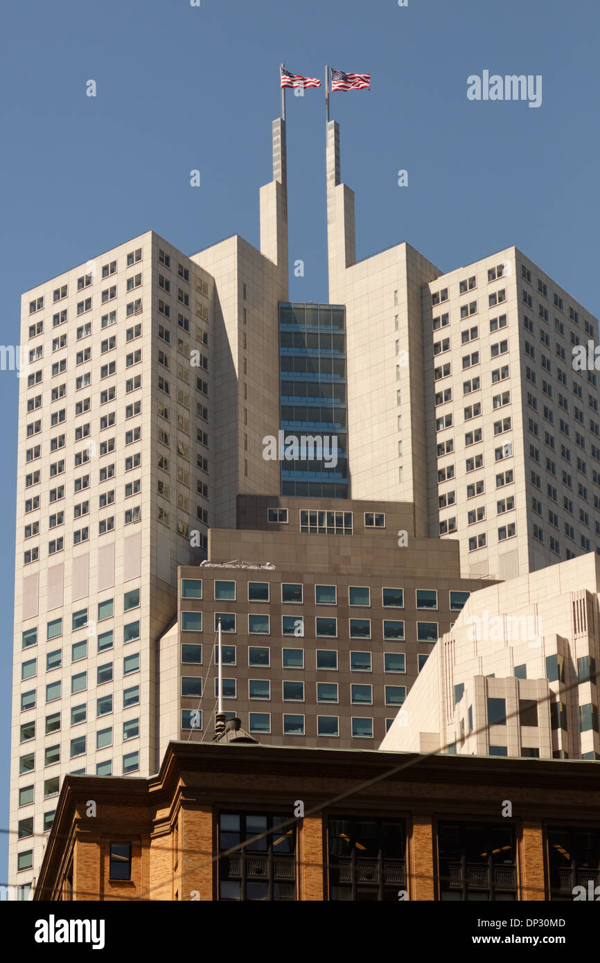 345 California Center with its twin flagpoles is the tallest midblock