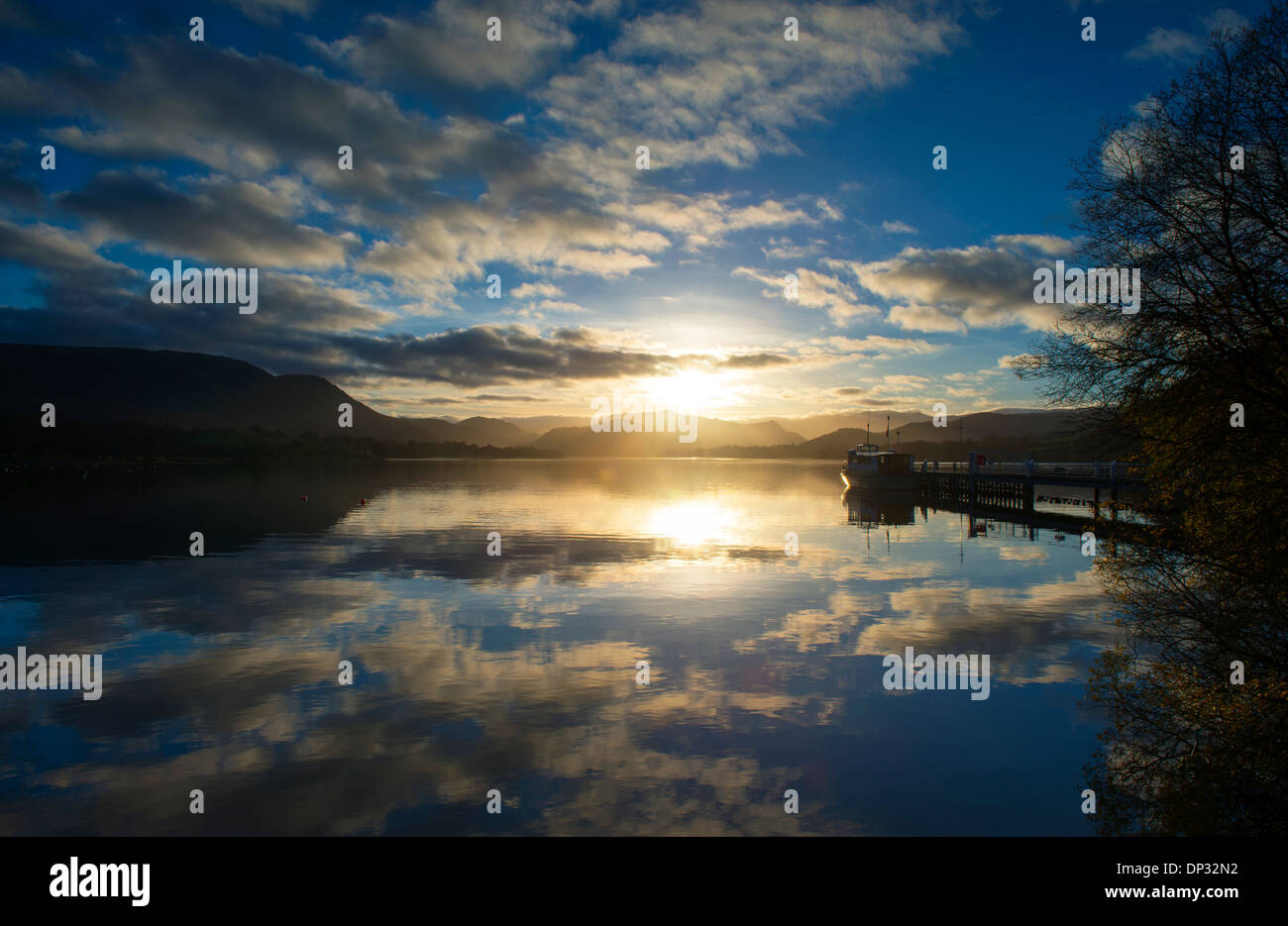 Sunset at Ullswater in the Lake District, Cumbria England UK Stock Photo