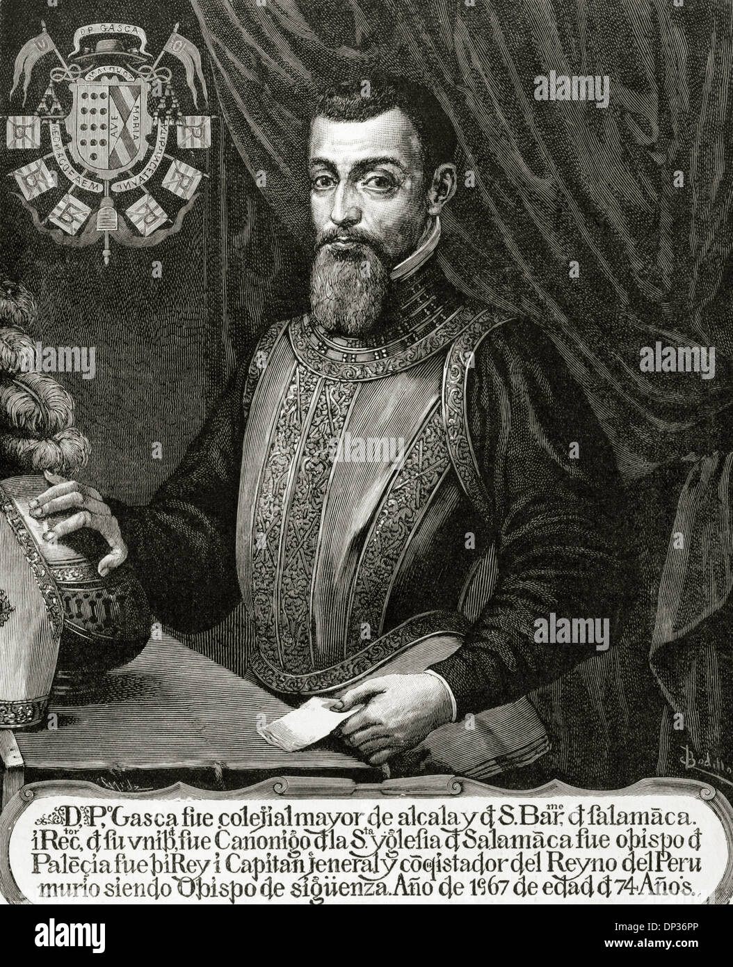 Pedro de La Gasca, The Peacemaker (1493-1567). Spanish priest, politician and military. Engraving. Stock Photo