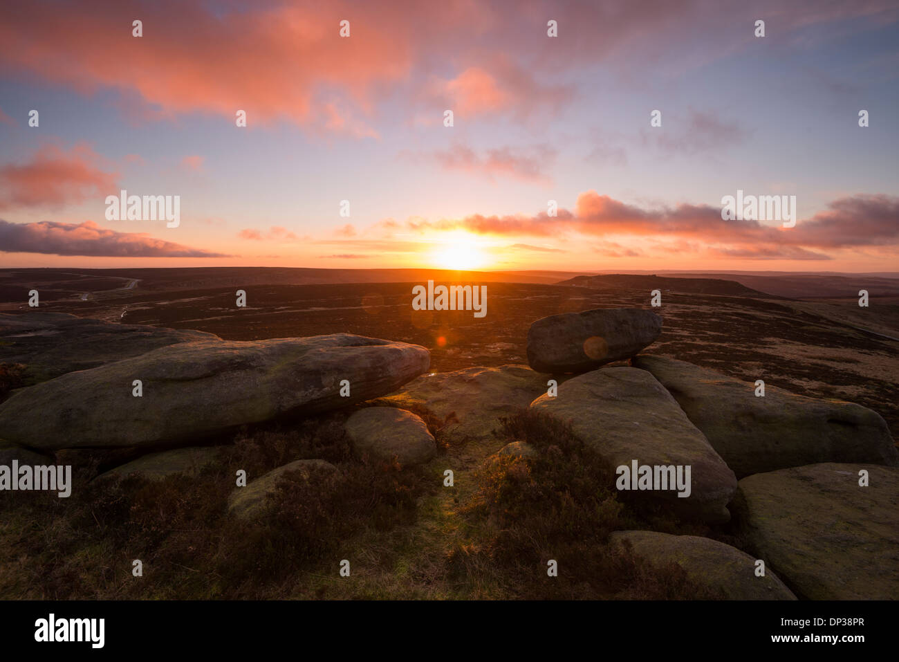 Sunrise at Stanage Edge in the Peak District England UK Stock Photo