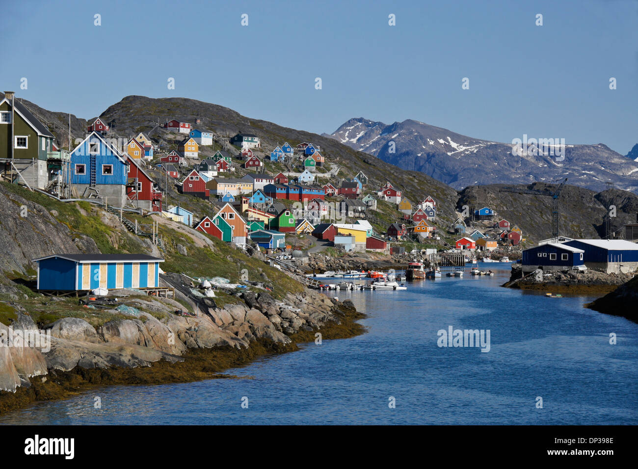 Colorful houses in fishing town of Kangaamiut, West Greenland Stock Photo