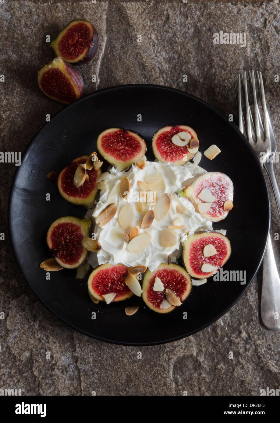 Grilled figs with mascarpone Stock Photo Alamy