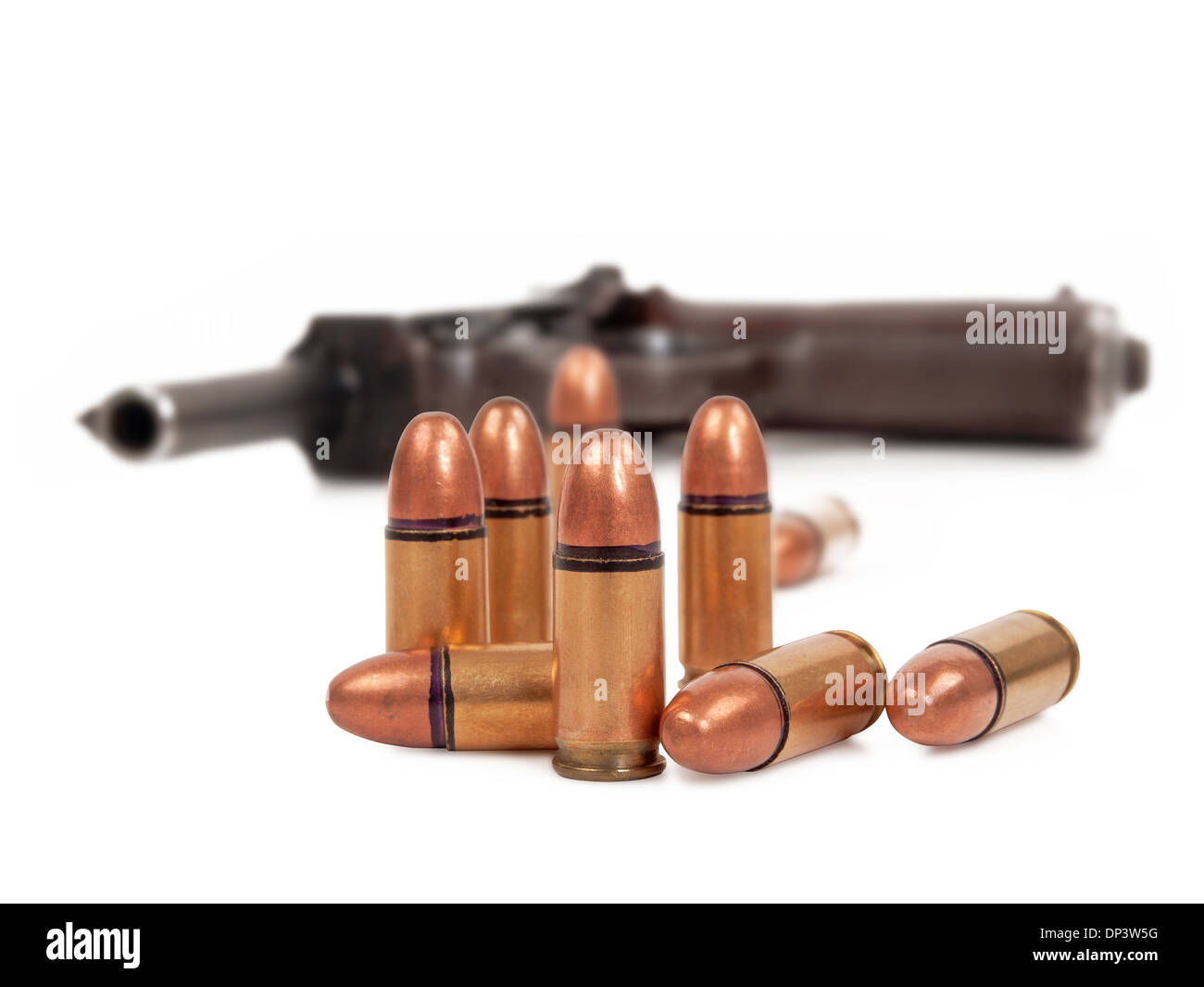 bullets and pistol on white background Stock Photo