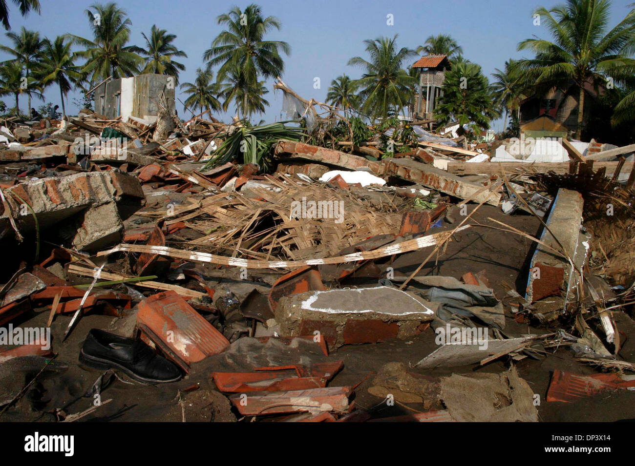 Jul 19, 2006; Ciamis, West Java, INDONESIA; Residents houses in Pangandaran  Beach on Wednesday morning after hit by tsunami two days before. A tsunami  hit the coast of the Indonesian island of