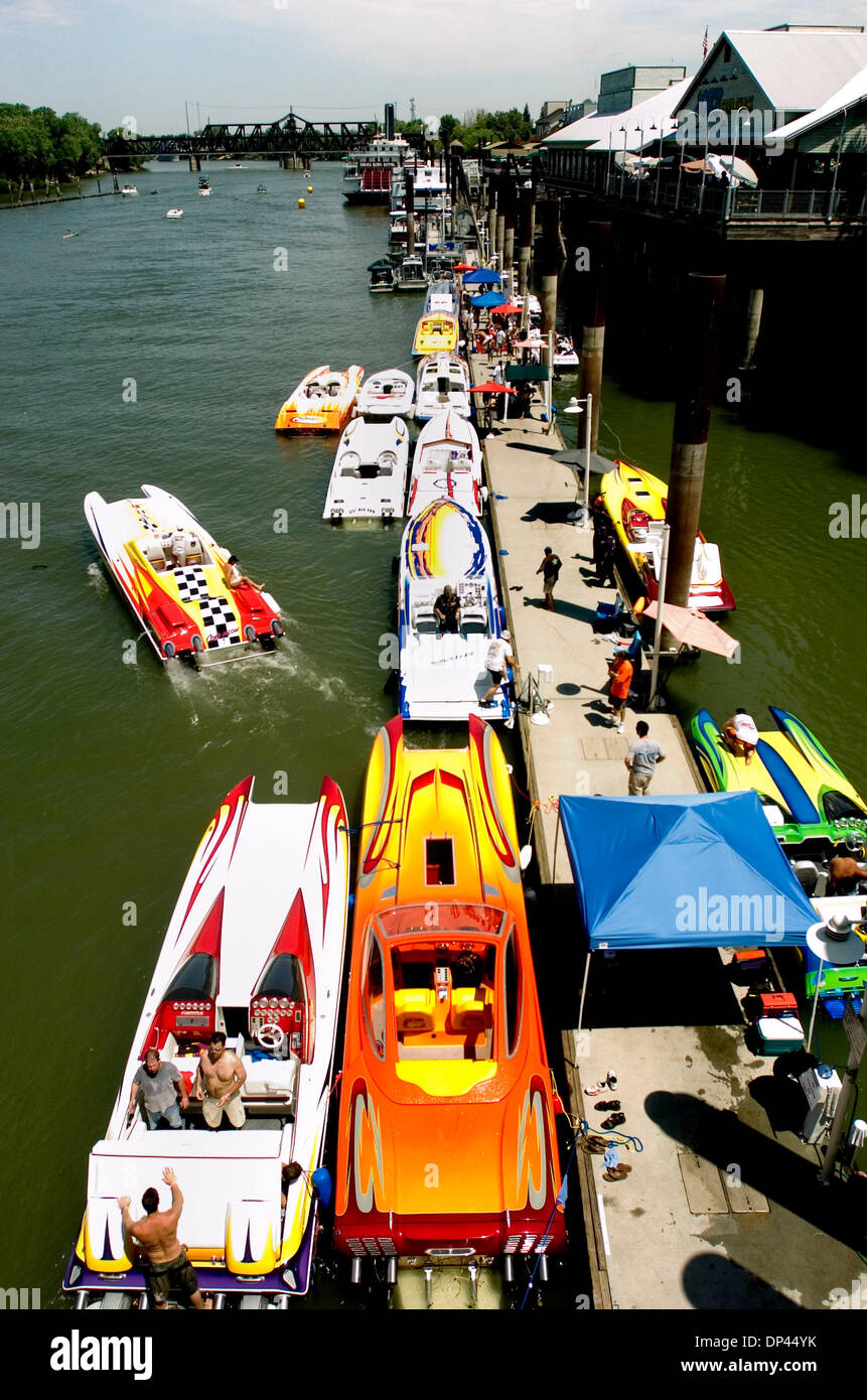 Jul 23, 2006; Sacramento, CA, USA; Speed boats line the dock by Old  Sacramento during the Bridge to Bridge waterfront festival. Mandatory  Credit: Photo by Florence Low/Sacramento Bee/ZUMA Press. (©) Copyright 2006