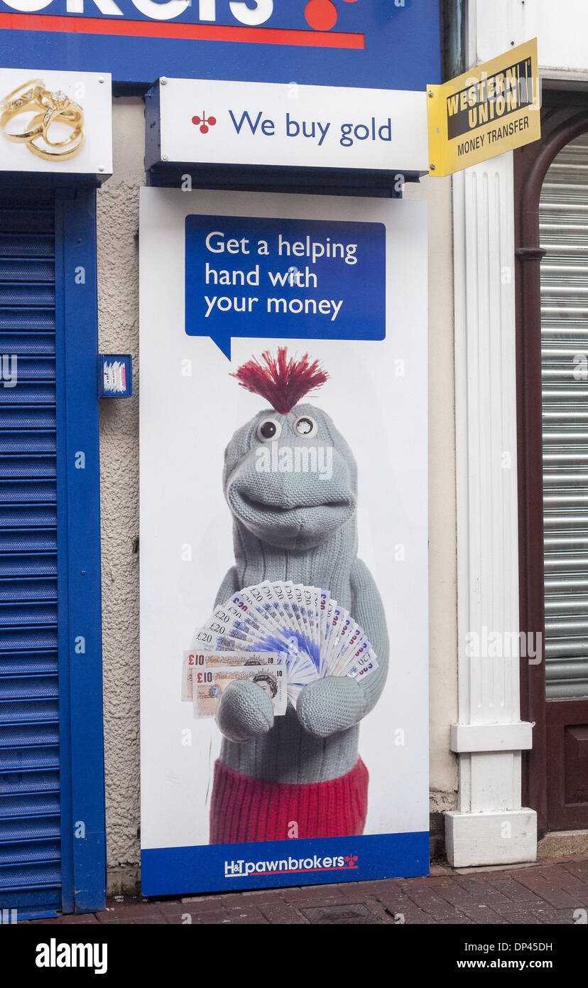 Pawnbroker shop front on Dudley High Street in the West Midlands