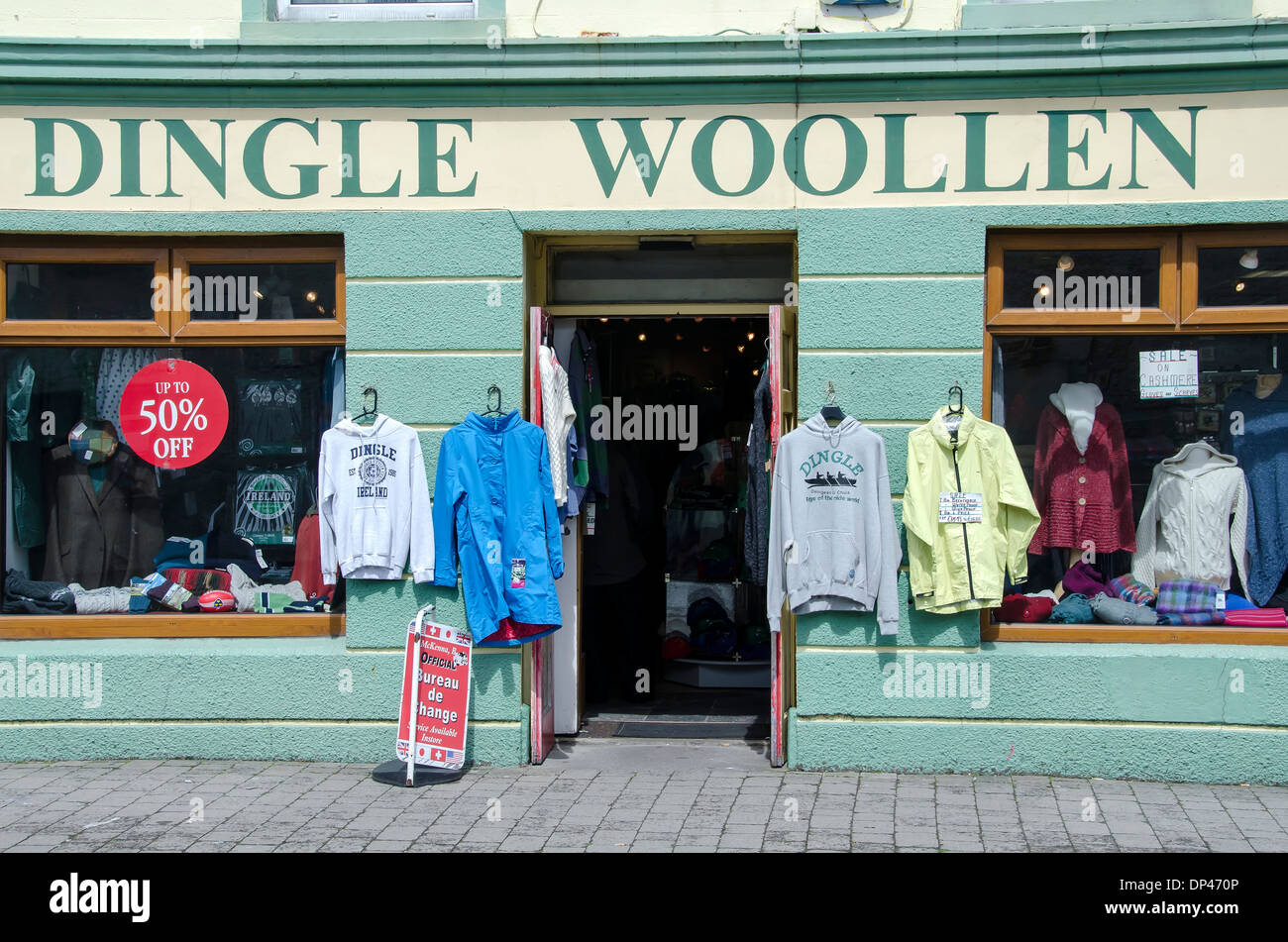 Exterior display of Dingle Woolen Company, Dingle town, County Kerry, Ireland Stock Photo