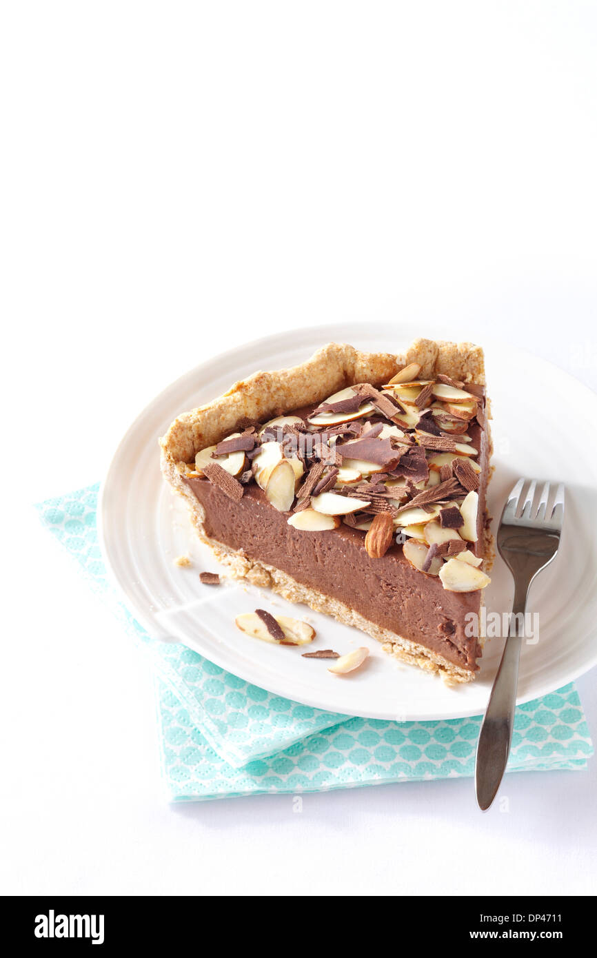 Frozen Chocolate Pie with Almonds and Whole Wheat Crust, Studio Shot Stock Photo