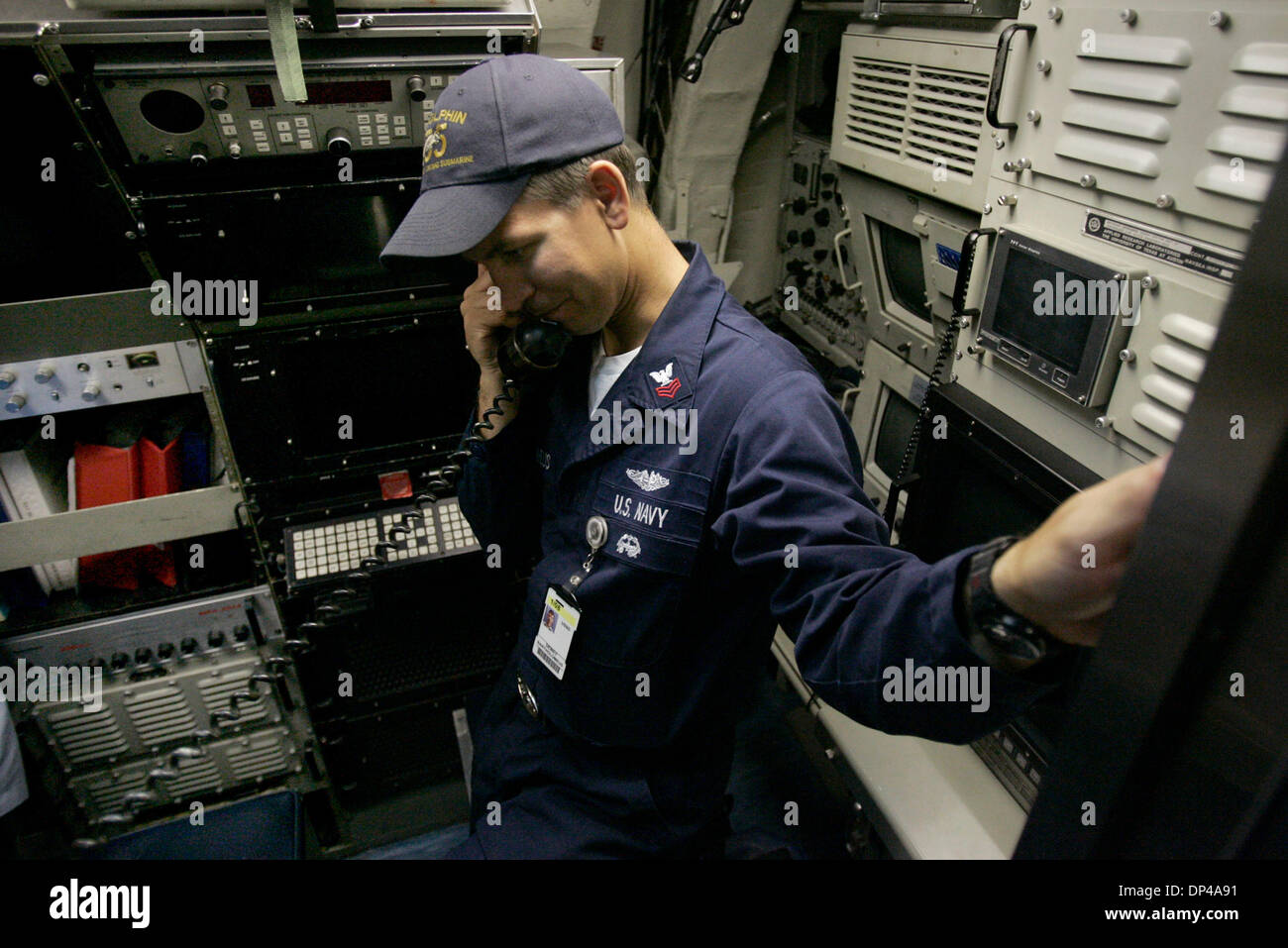 Aug 02, 2006; San Diego, CA, USA; US Navy  First Class DEW BARTHOLOMEUS, in the Sonar Shack on the USS Dolphin, the US Navy's last Diesel Electric Submarine. The Submarine calls Naval Base Point Loma home and is scheduled to be decommissioned later this year. This after the completion of a recent $50 million repair and upgrade.   Mandatory Credit: Photo by Howard Lipin/SDU-T/ZUMA P Stock Photo