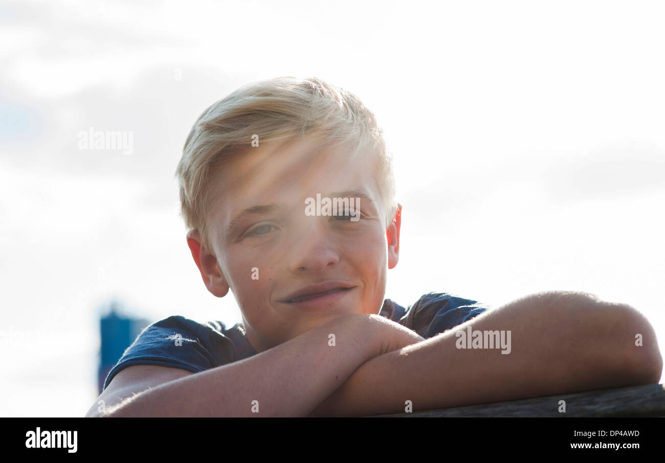 Preteen boy smiling camera hi-res stock photography and images - Alamy