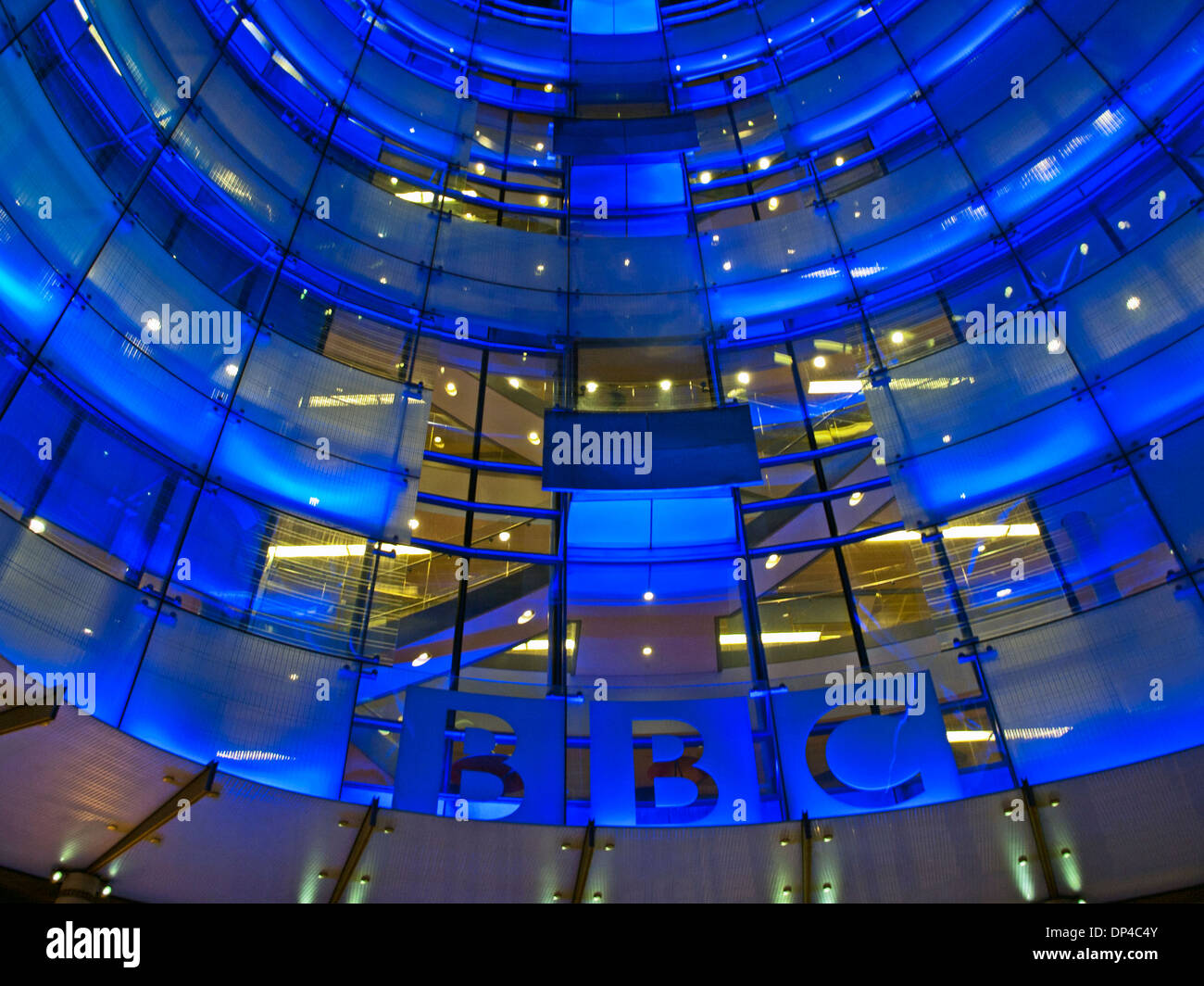 Facade of the new BBC building at night, London, England, United Kingdom Stock Photo