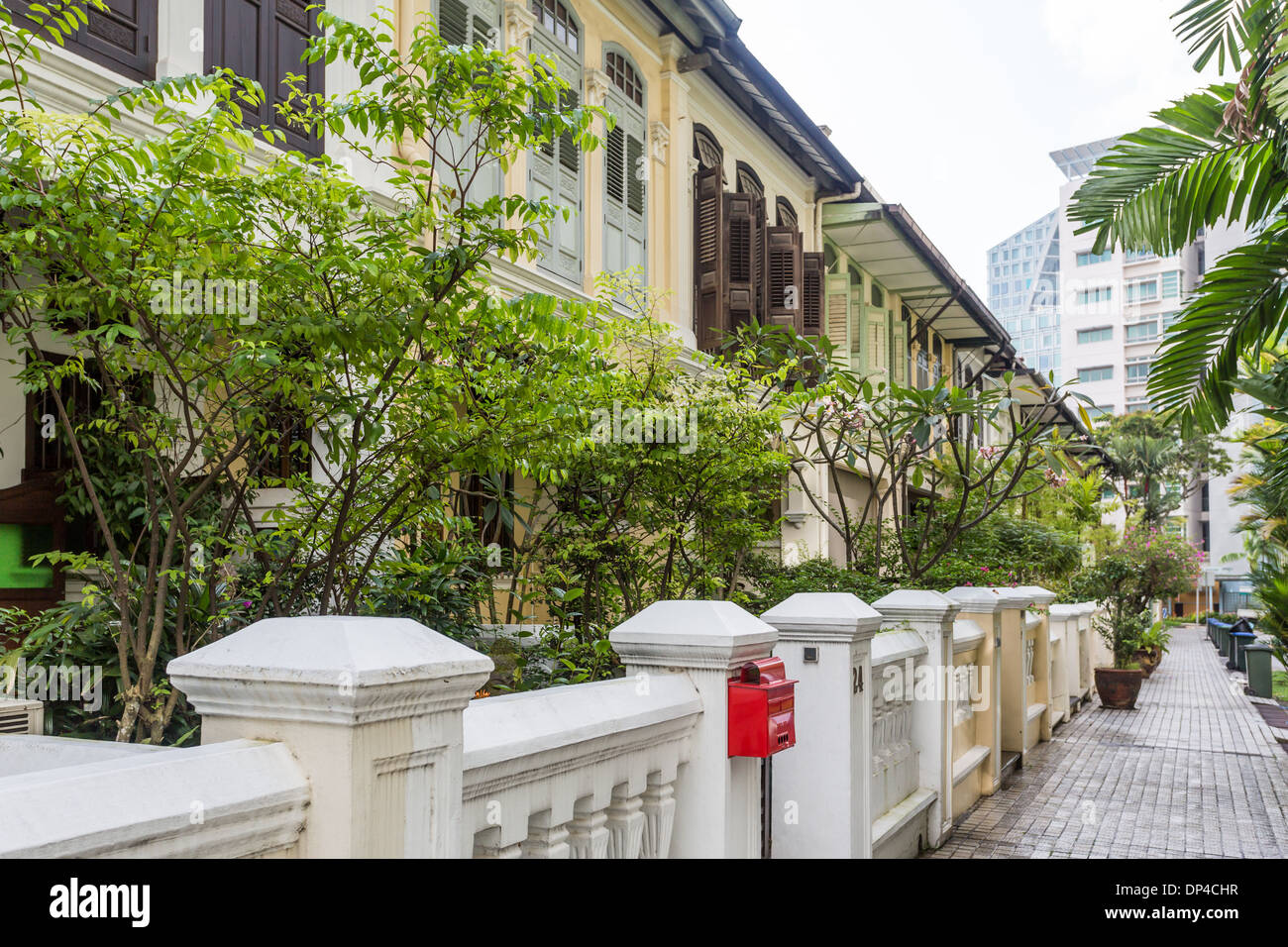 Singapore historic Shop houses now turned in to luxury residences at Emerald Hill, Singapore. Stock Photo