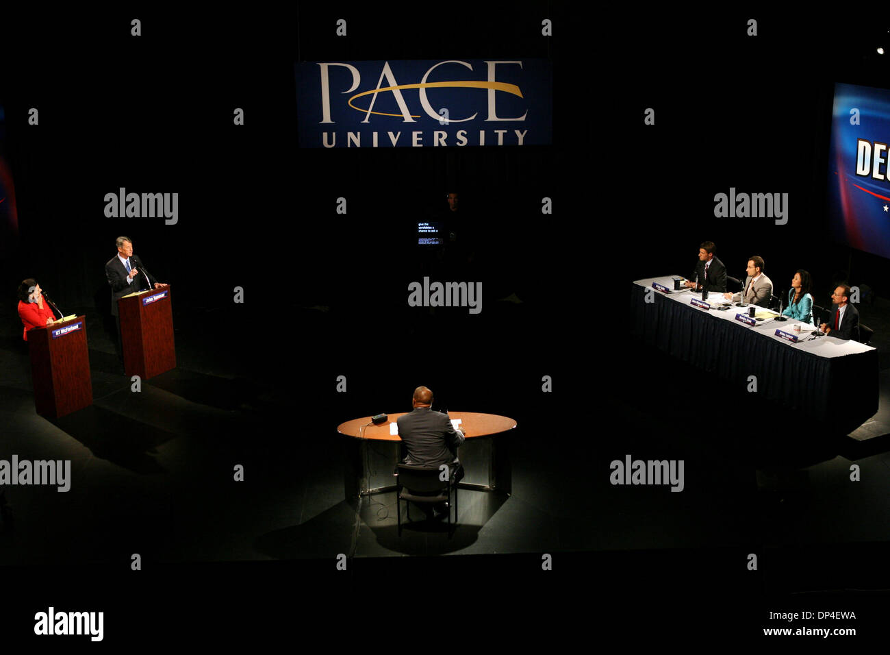 Aug 09, 2006; New York, New York, USA; Republican Senate candidates Kathleen Troia 'KT' Mcfarland and JOHN SPENCER face off during their second debate at the campus of Pace University in New York City on Wednesday. McFarland, a former Reagan-era Pentagon official (deputy assistant secretary of defense for public affairs) and Spencer, a former mayor of Yonkers, NY, are seeking to un Stock Photo