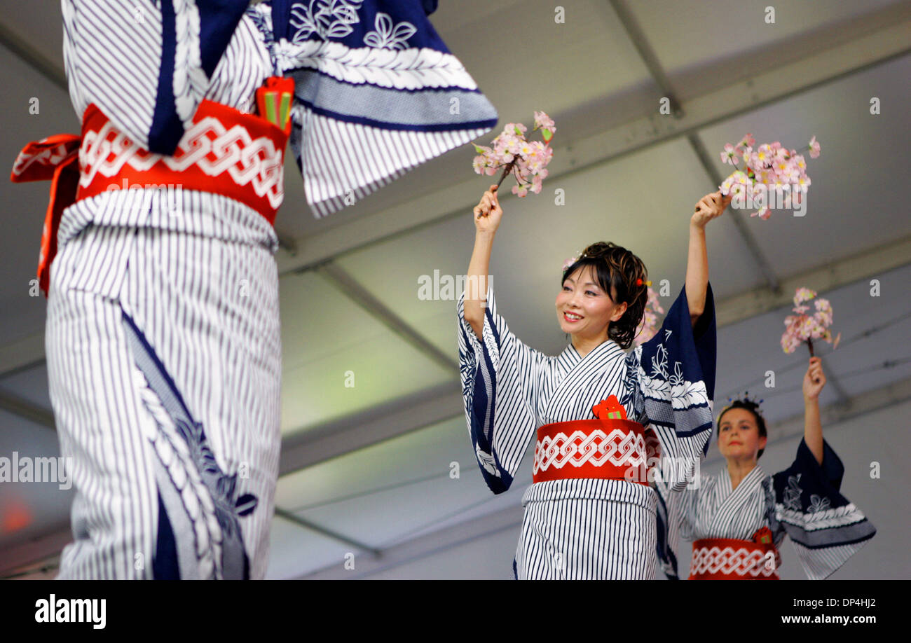 Aug 12, 2006; Delray, FL, USA; The Bon Festival at the Morikami is inspired by Obon, a Japanese holiday that honors ancestors over 3 days. The Morikami celebrates in one evening, including taiko (Japanese drum) performances and traditional Japanese folk dances. Shown here are traditional dancers performing Bon Odori (Bon Dance) by Chitose Kai. Mandatory Credit: Photo by Uma Sanghvi Stock Photo