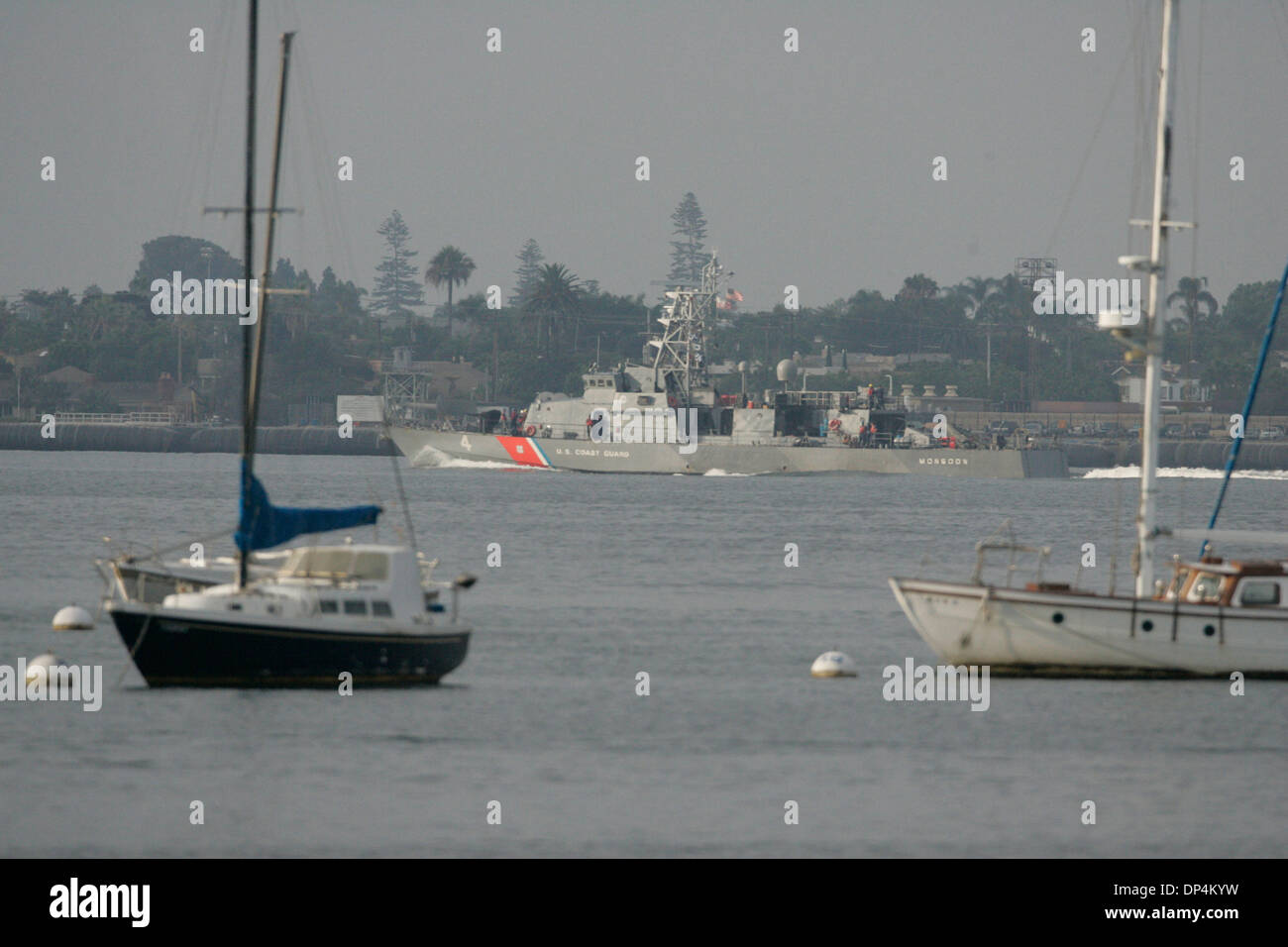 Aug 17, 2006; San Diego, CA, USA; Coast Guard ship Monsoon returned to San Diego Bay on August 17th, after completing mission where they apprehended members of the Arellano Felix drug cartel off of the Baja California coast on Monday, August 14th, 2006. They were apprehended off the coast of Baja California, Mexico, in international waters on Monday, August 14, 2006. Those arrested Stock Photo