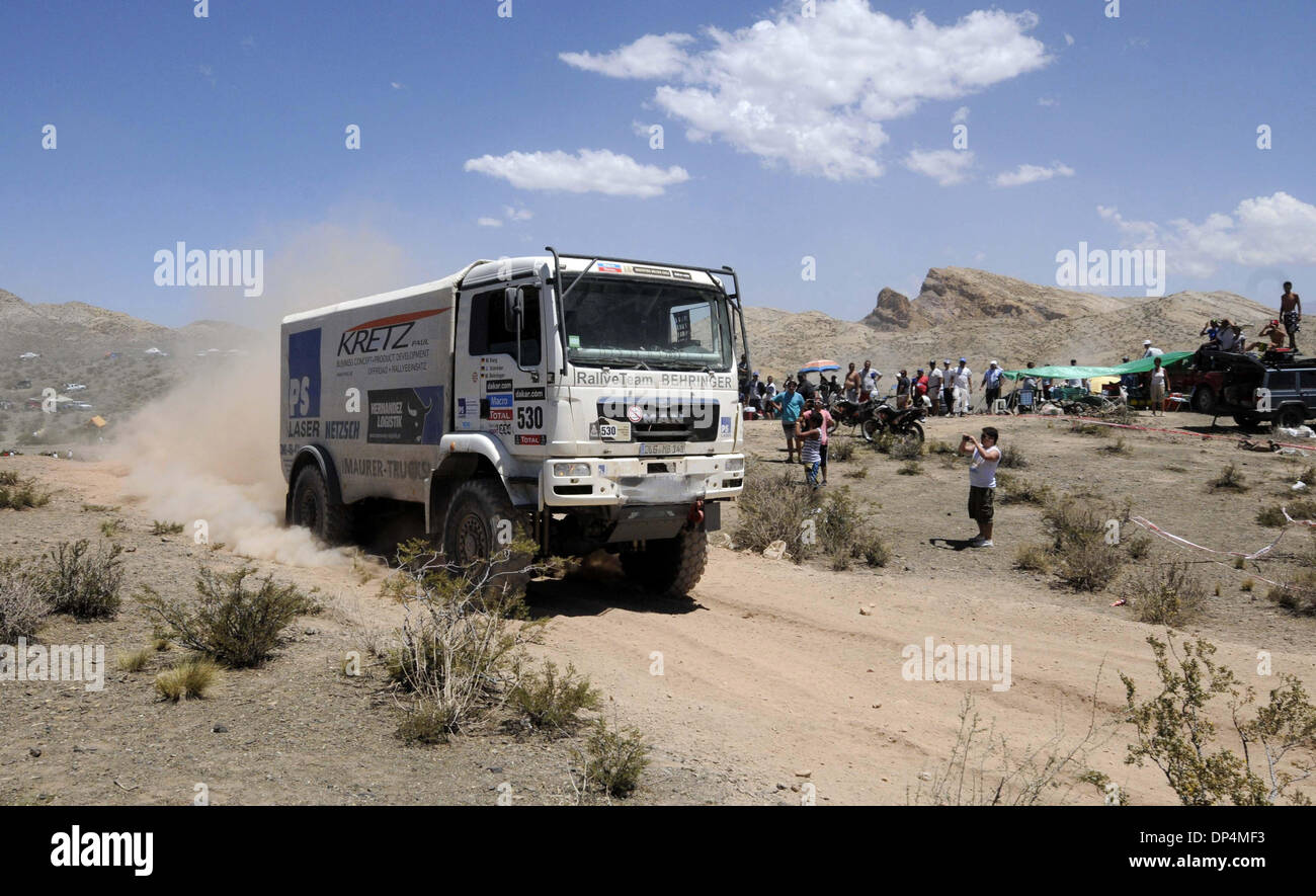 Mendoza, Argentina. 7th Jan, 2014. German driver Mathias Behringer competes during the third stage of the Rally Dakar 2014, in the route between San Rafael and San Juan, Argentina, on Jan. 7, 2014. Credit:  Alfredo Ponce/TELAM/Xinhua/Alamy Live News Stock Photo