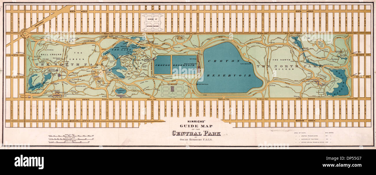 Hinrichs' guide map of the Central Park, 1875 Stock Photo