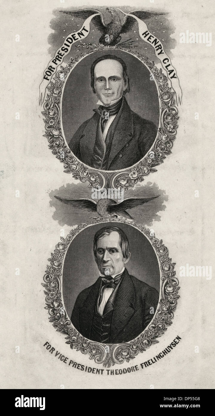 A Campaign badge for the Election of 1844. For president, Henry Clay. For vice president, Theodore Frelinghuysen 1844 Stock Photo