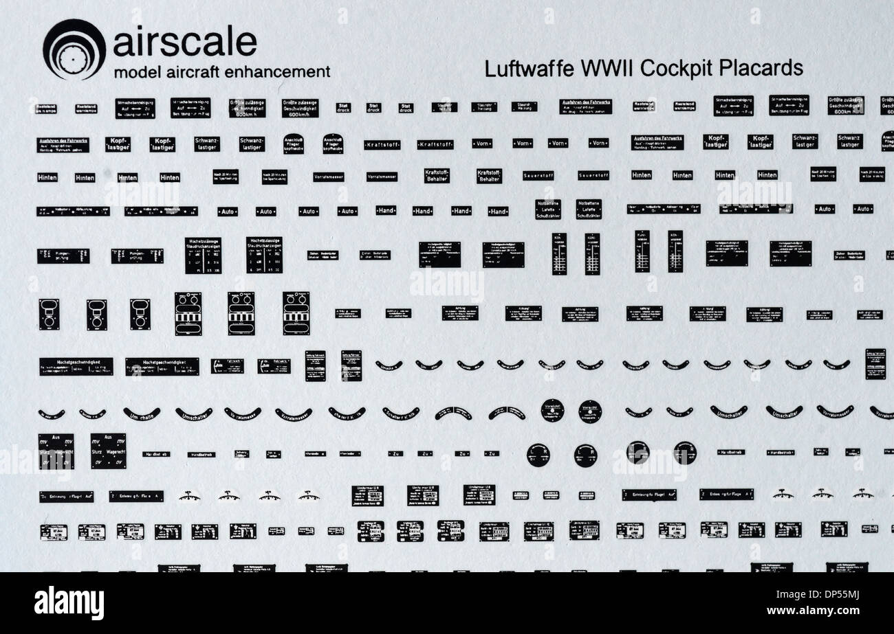 Scale Modelling Aftermarket Decals - 1/24th scale Luftwaffe Cockpit Details Stock Photo
