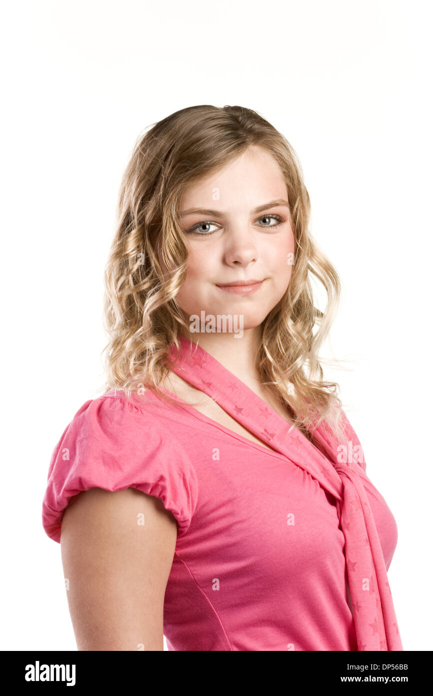Friendly teenager blond with modern hairstyle Stock Photo