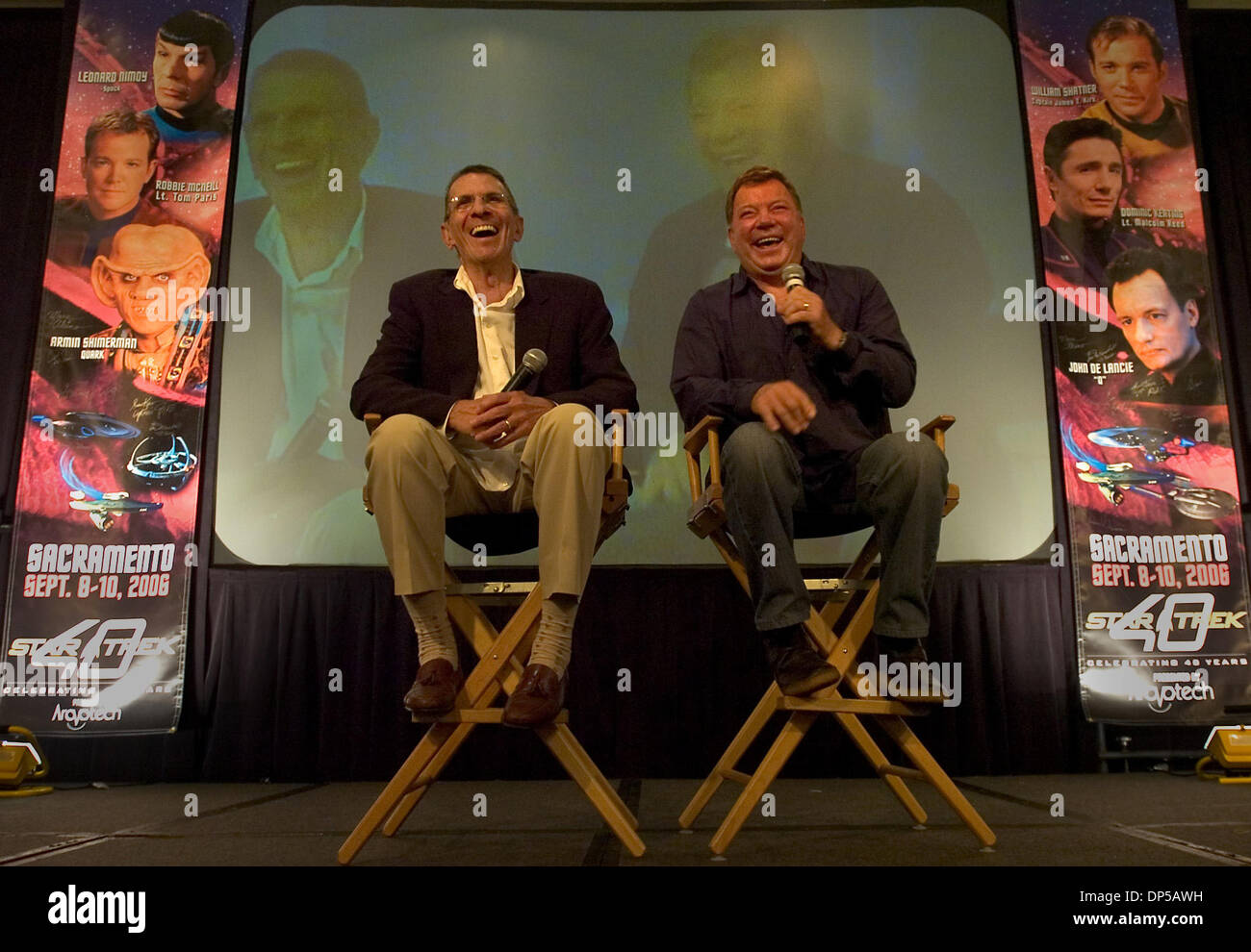 Sep 10, 2006; Sacramento, CA, USA; WILLIAM SHATNER who played Caption Kirk, right, and LEONARD NIMOY who played Mr. Spock on the series Star Trek celebrated the 40th anniversary of  the show with a rare appearance together at a convention at the Double Tree hotel in Sacramento on Sunday.  Mandatory Credit: Photo by RenZe C. Byer/Sacramanto Bee/ZUMA Press. (©) Copyright 2006 by Sacr Stock Photo